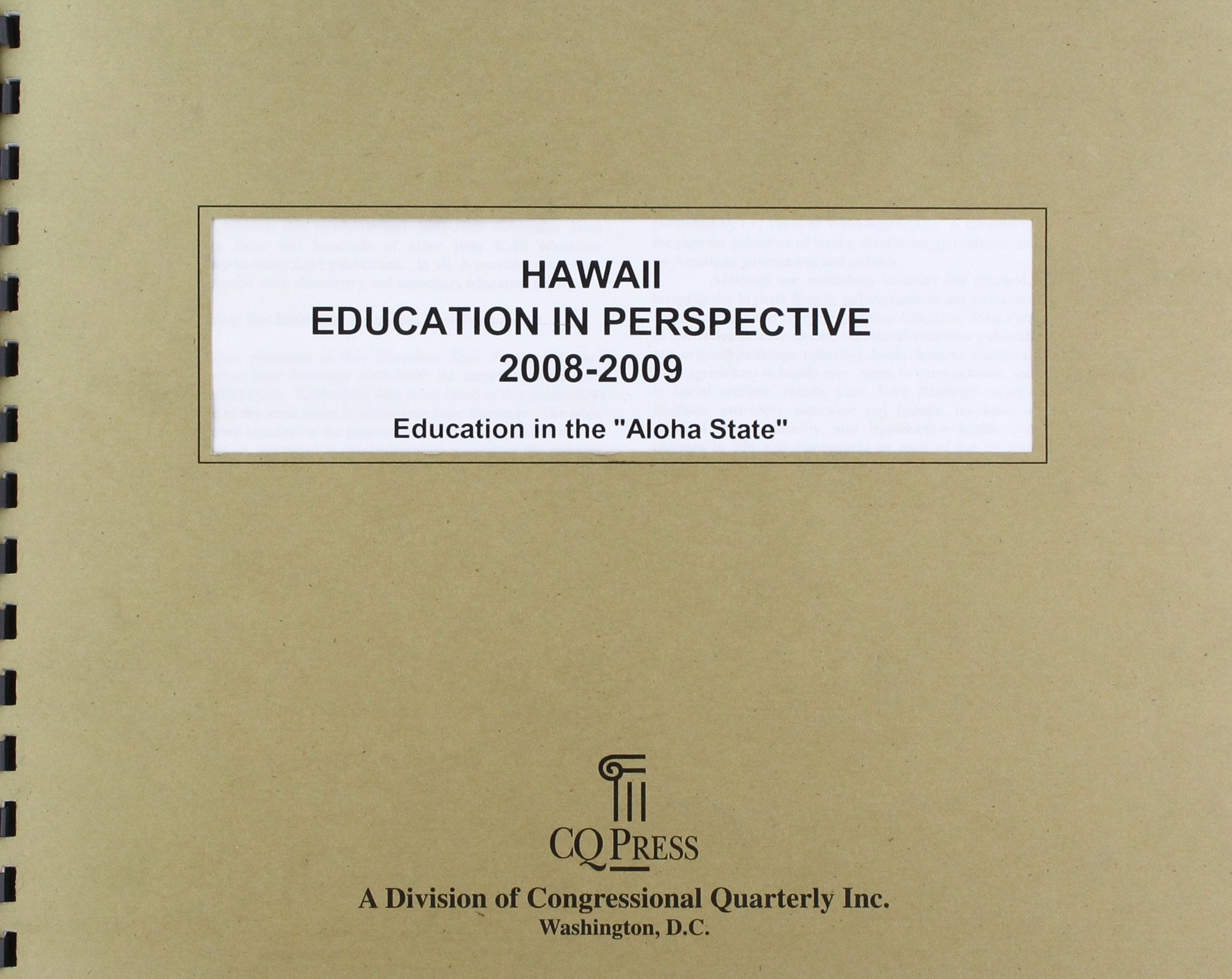 Hawaii Education In Perspective 2008-2009: Education in the "Aloha State" Mathematics