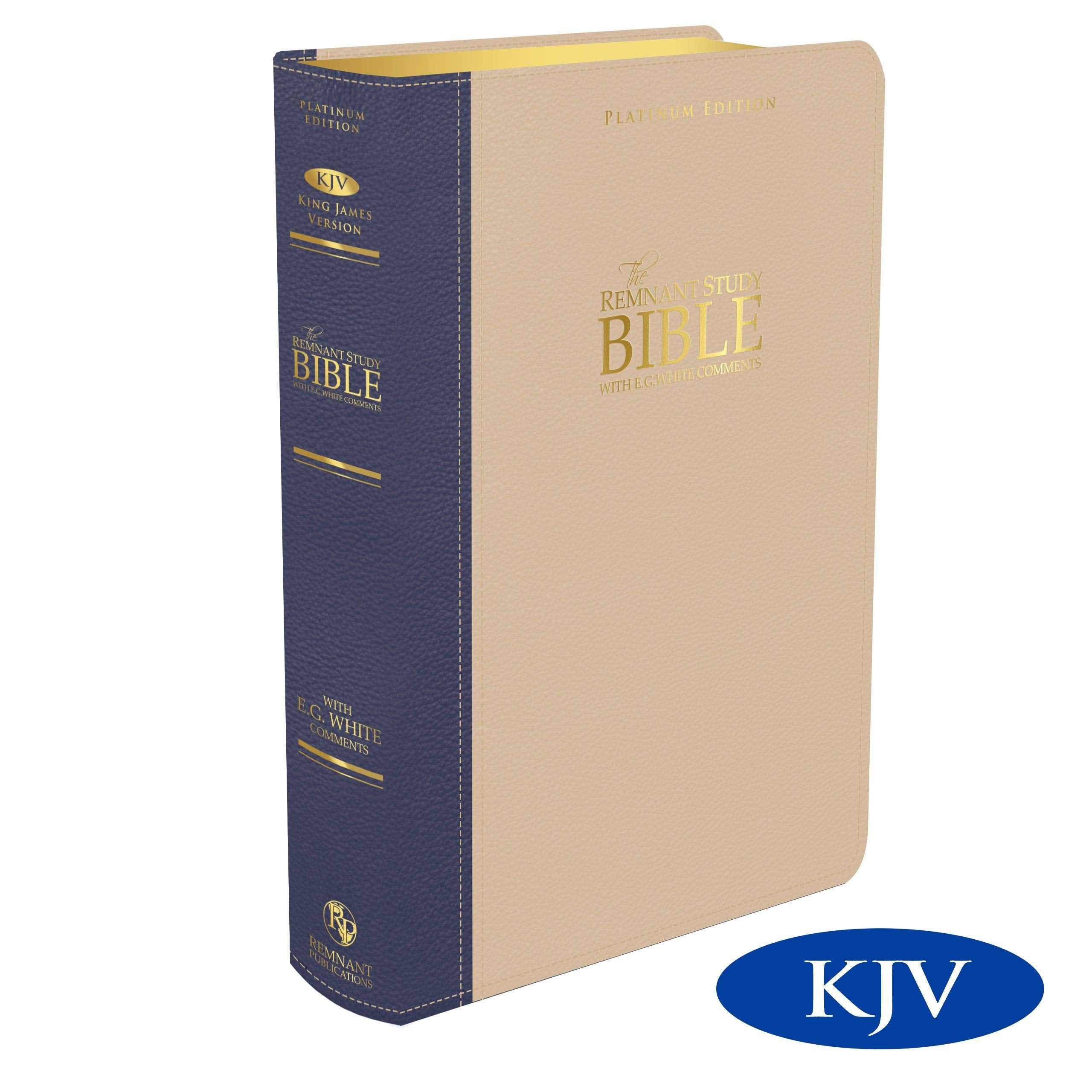 Platinum Remnant Study Bible KJV (Genuine Top-grain Leather Blue/Taupe) King James Version Books