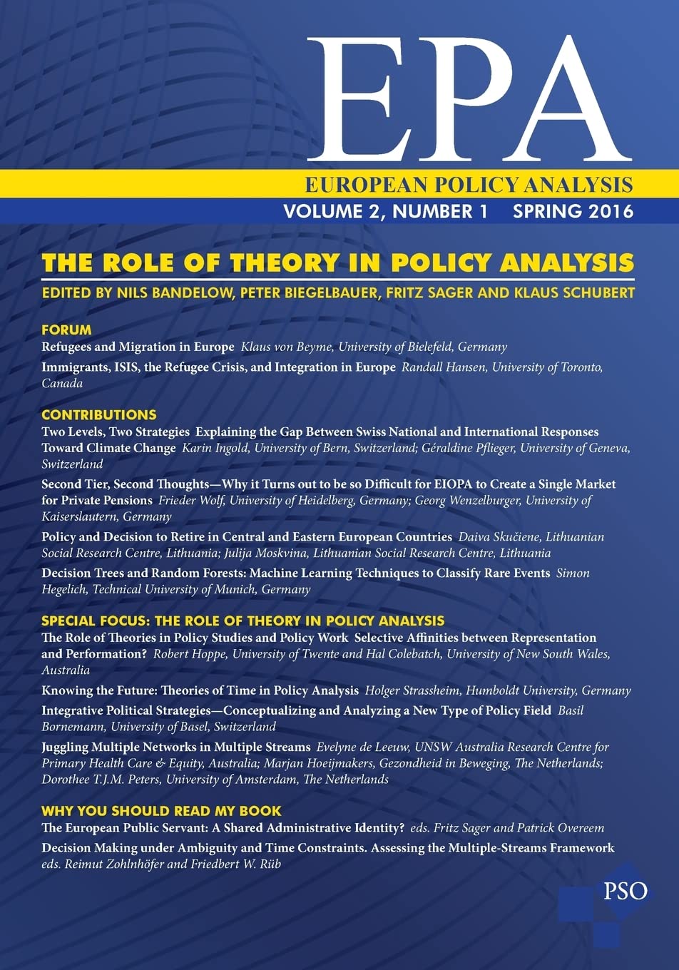 The Role of Theory in Policy Analysis: Volume 2, Number 1 of European Policy Analysis book