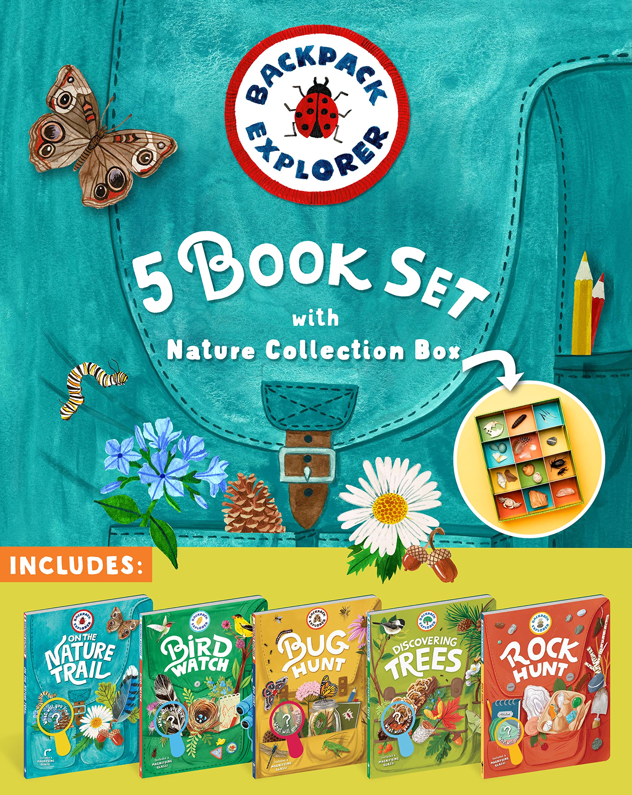 Backpack Explorer 5-Book Set with Nature Collection Box: On the Nature Trail / Bird Watch / Bug Hunt / Discovering Trees / Rock Hunt Tiptoi & Games