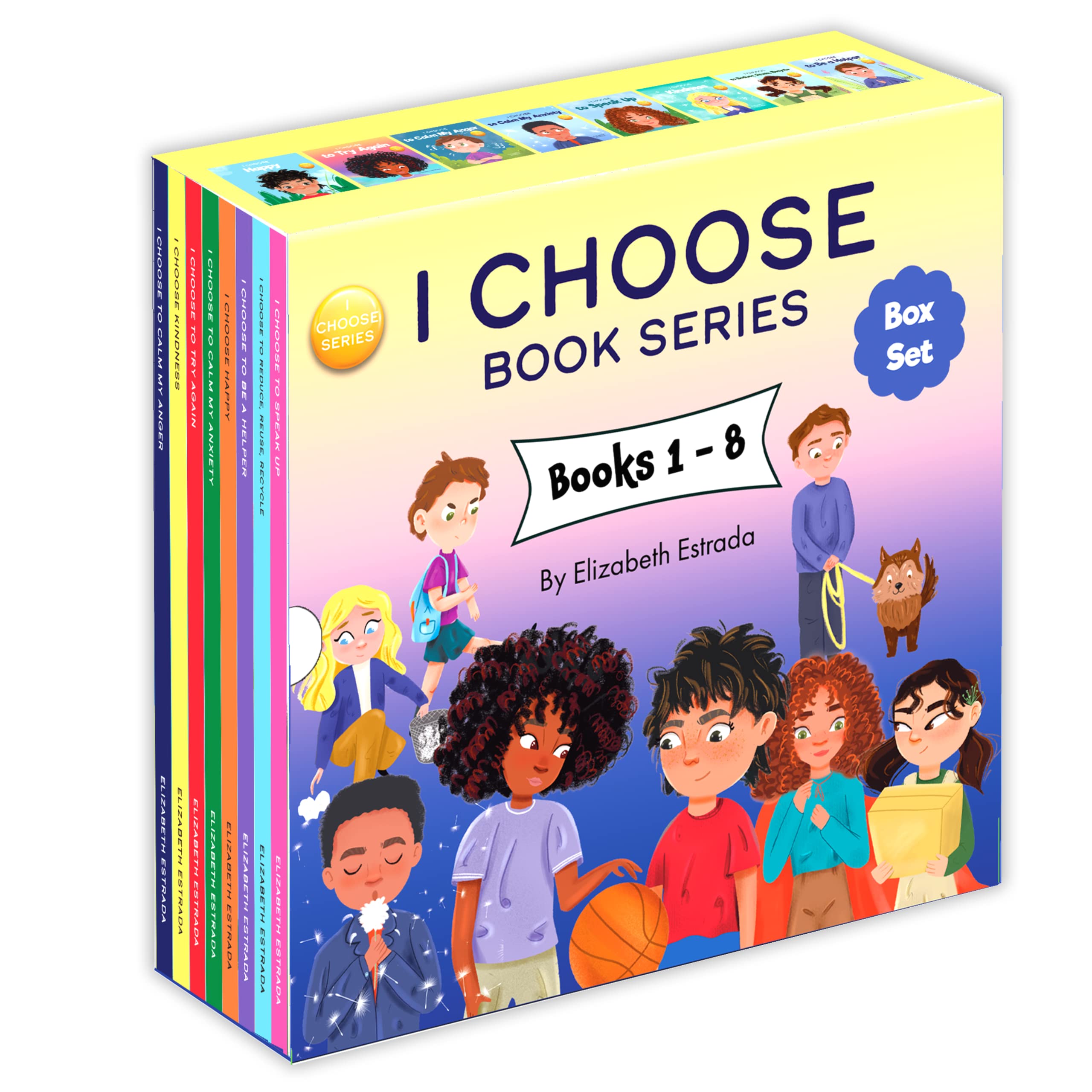 Choose Box Set includes books 1-8: I Choose to Calm My Anger, I Choose Kindness, I Choose to Try Again, I Choose to Calm My Anxiety, I Choose Happy, I ... Reuse, and Recycle, I Choose to Speak Up Non-fiction