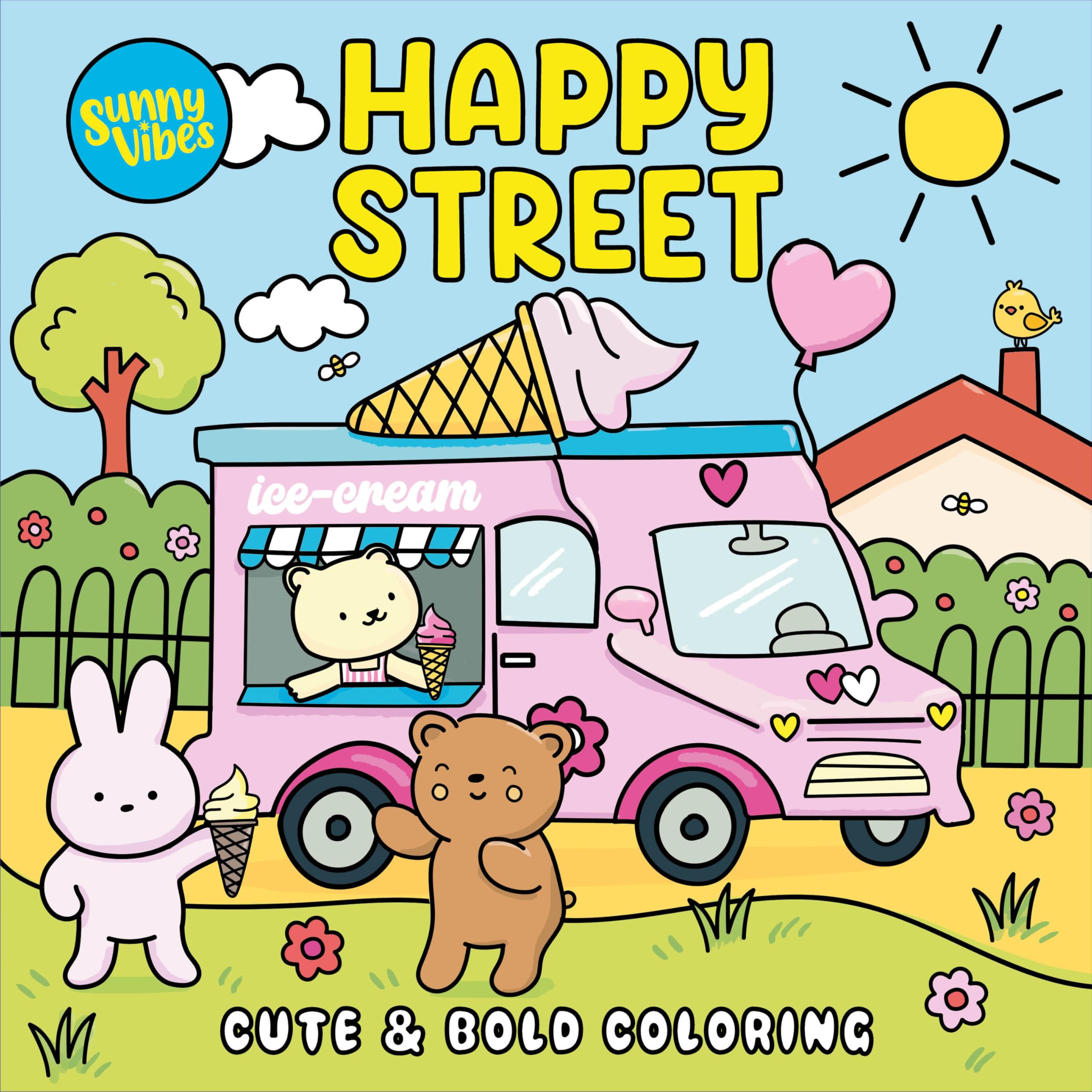 Happy Street Coloring Book – Bold, Uplifting Animal Scenes to Color – 20 Removable Pages – Relaxing Gift for Kids, Teens & Adults (Sunny Vibes) Tiptoi & Games