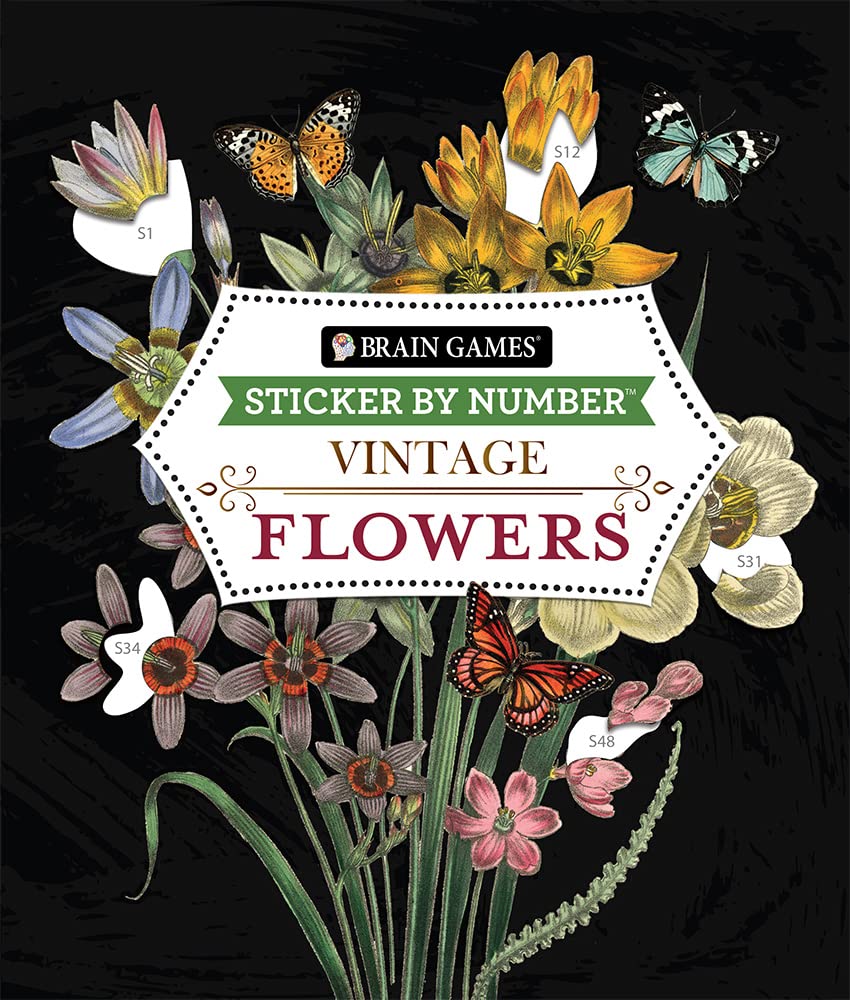 Brain Games - Sticker by Number - Vintage: Flowers (28 Images to Sticker) Books