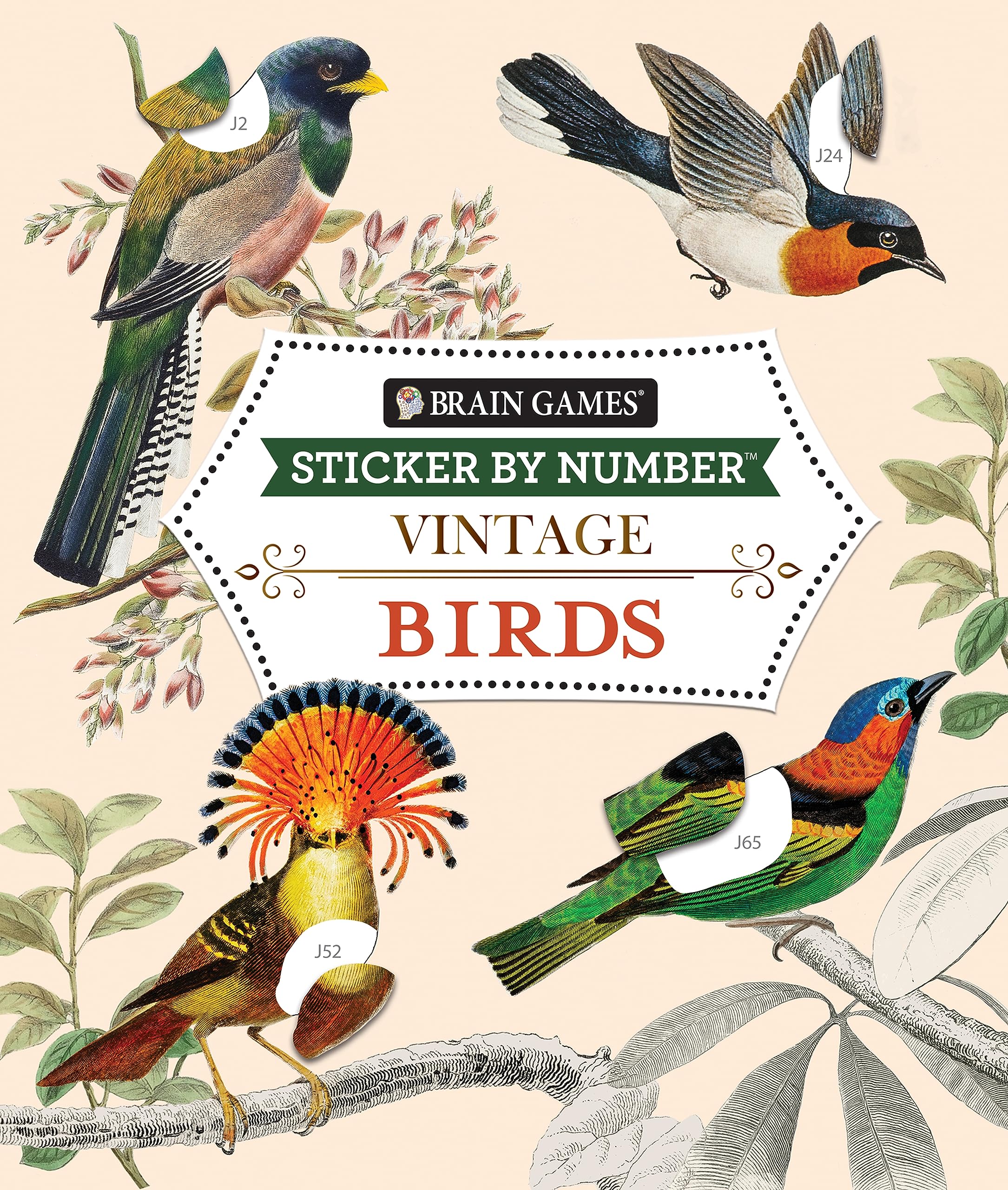 Brain Games - Sticker by Number - Vintage: Birds (28 Images to Sticker) Mathematics