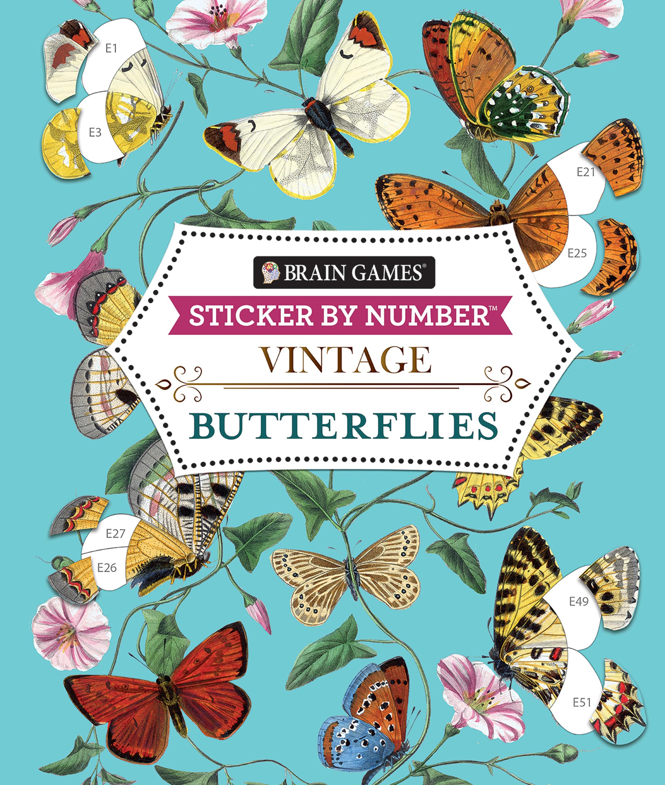 Brain Games - Sticker by Number - Vintage: Butterflies (28 Images to Sticker) Mathematics