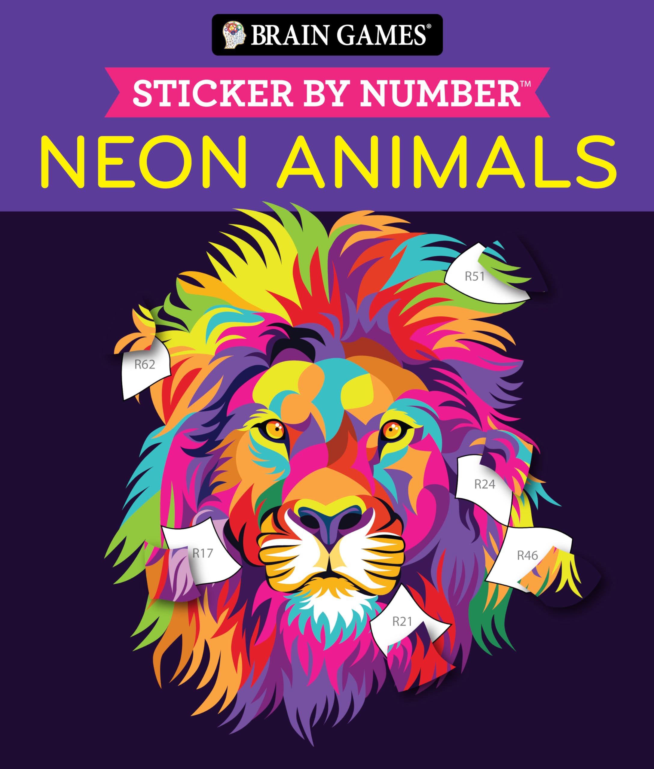 Brain Games - Sticker by Number: Neon Animals (28 Images to Sticker) Mathematics