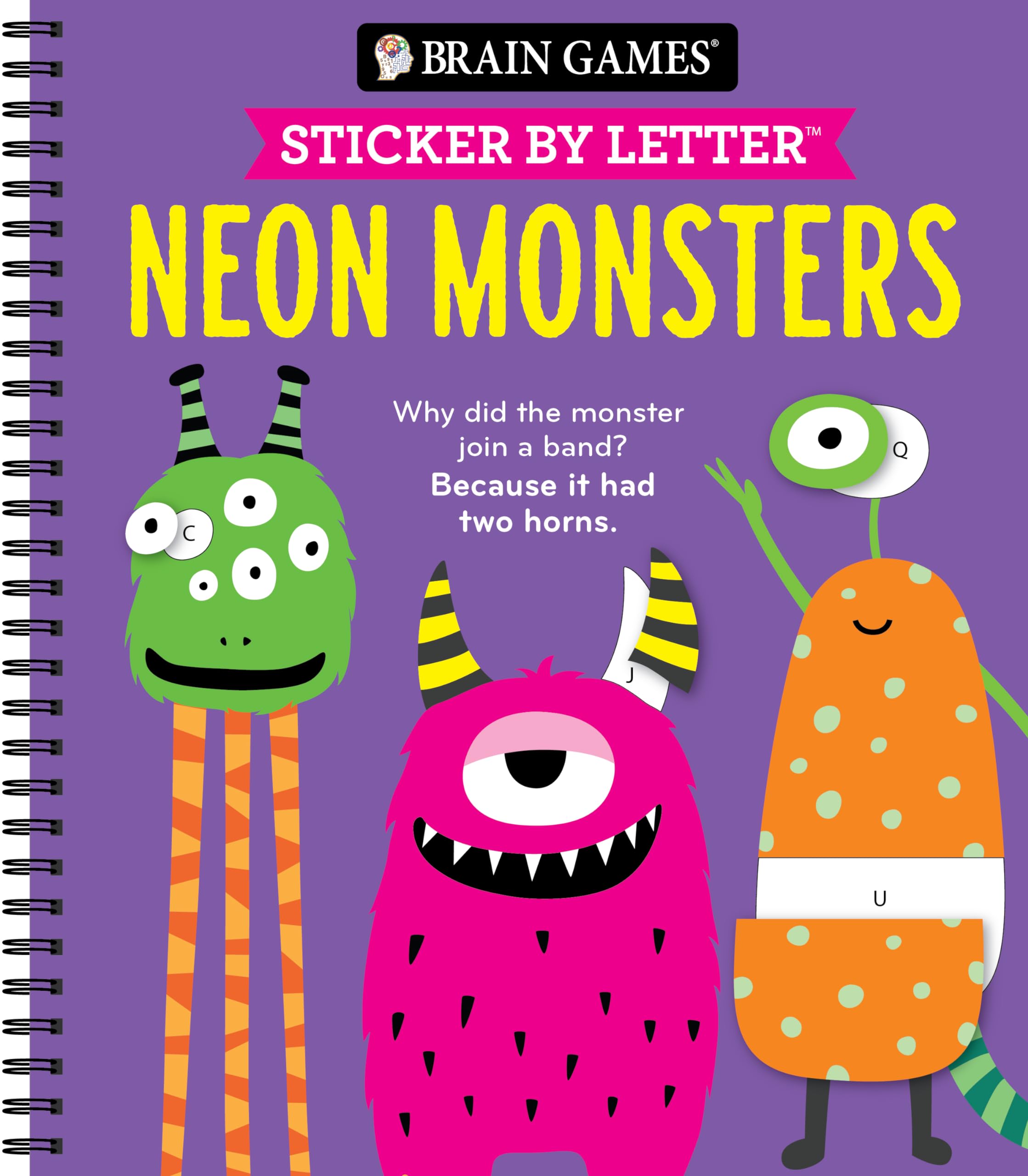 Brain Games - Sticker by Letter: Neon Monsters (20 Images to Sticker + Jokes!) Non-fiction