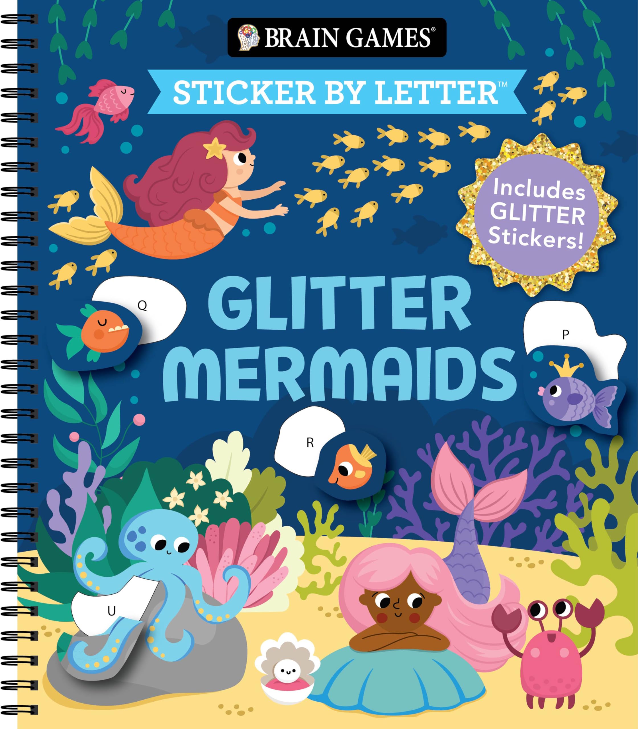 Brain Games - Sticker by Letter: Glitter Mermaids: Includes 1 Glitter Sticker Sheet to Complete Each Image! Non-fiction