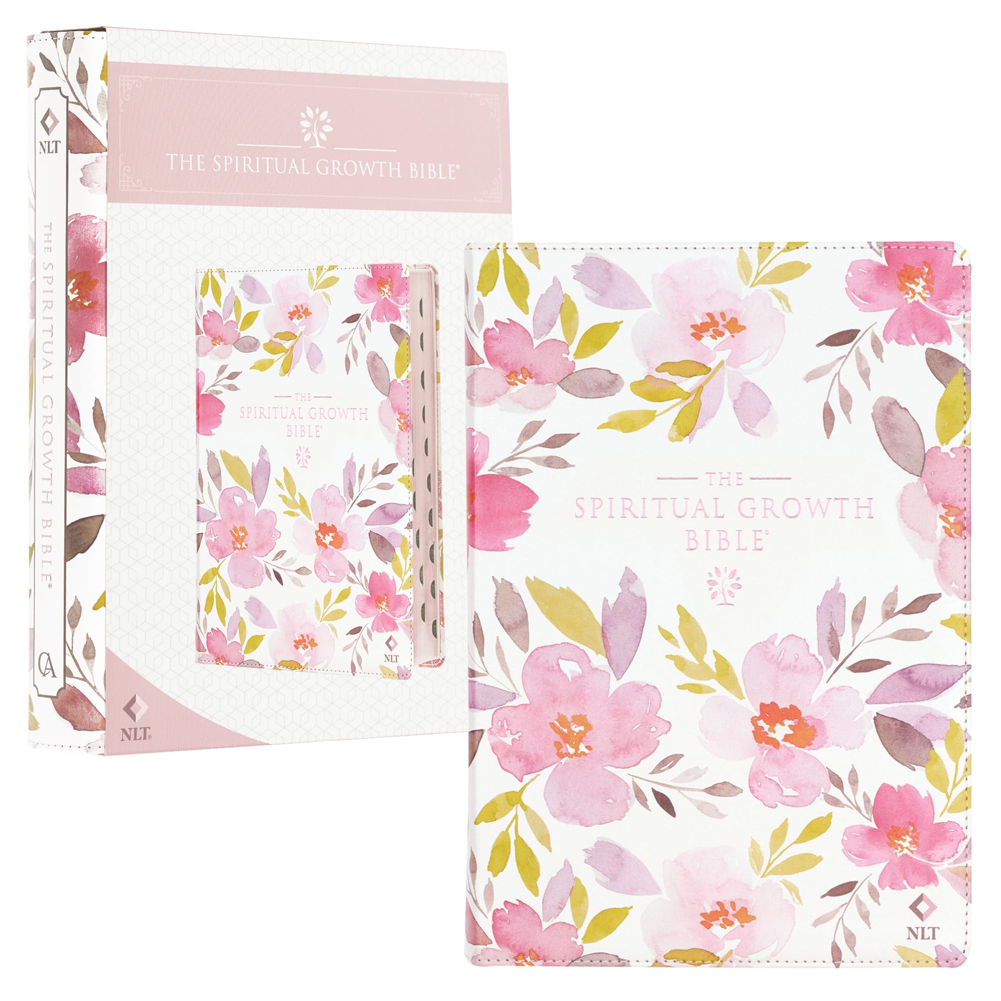 The Spiritual Growth Bible, Study Bible, NLT - New Living Translation Holy Bible, Faux Leather, Pink Purple Printed Floral Religion & Esotericism