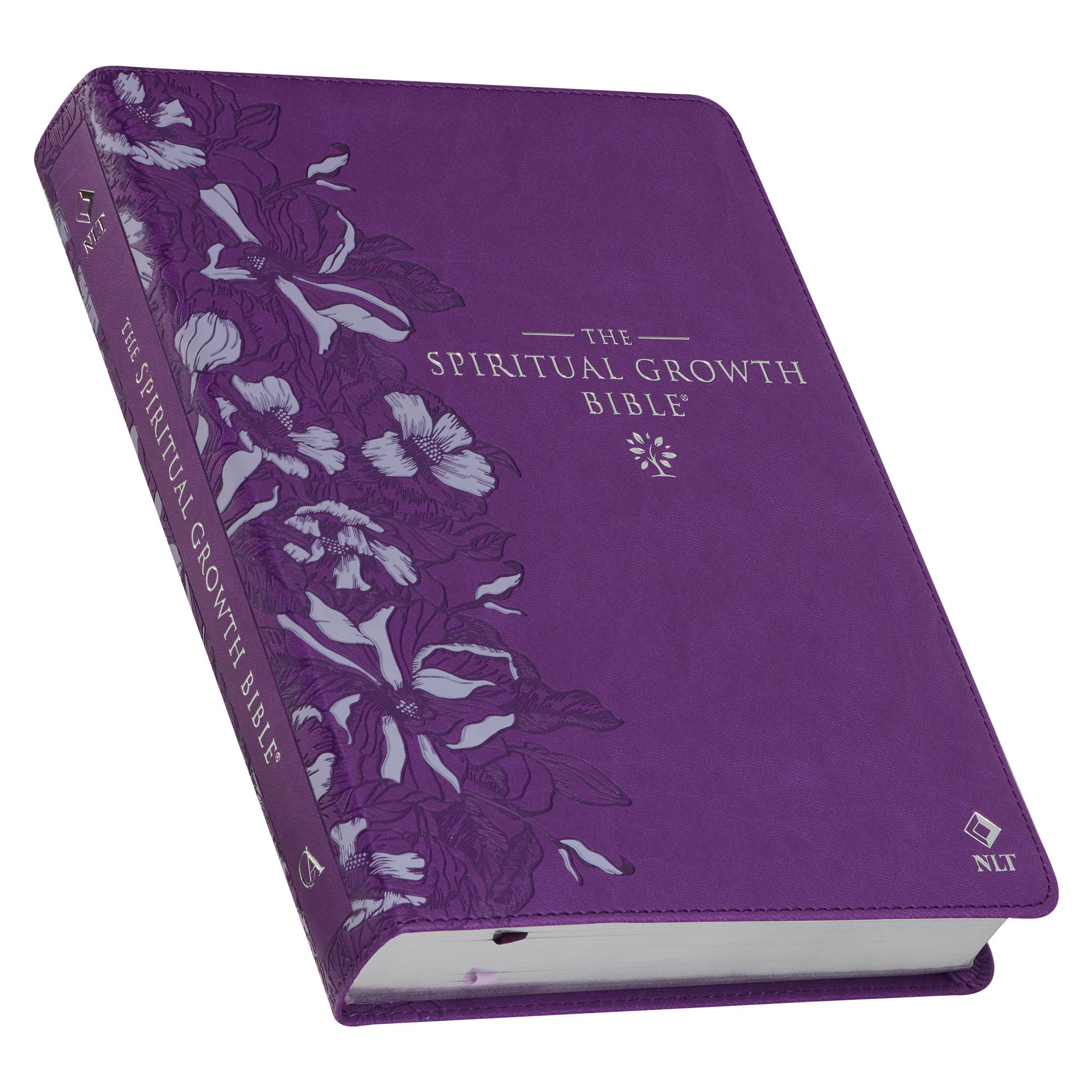 The Spiritual Growth Bible, Study Bible, NLT - New Living Translation Holy Bible, Faux Leather, Purple Debossed Floral Religion & Esotericism
