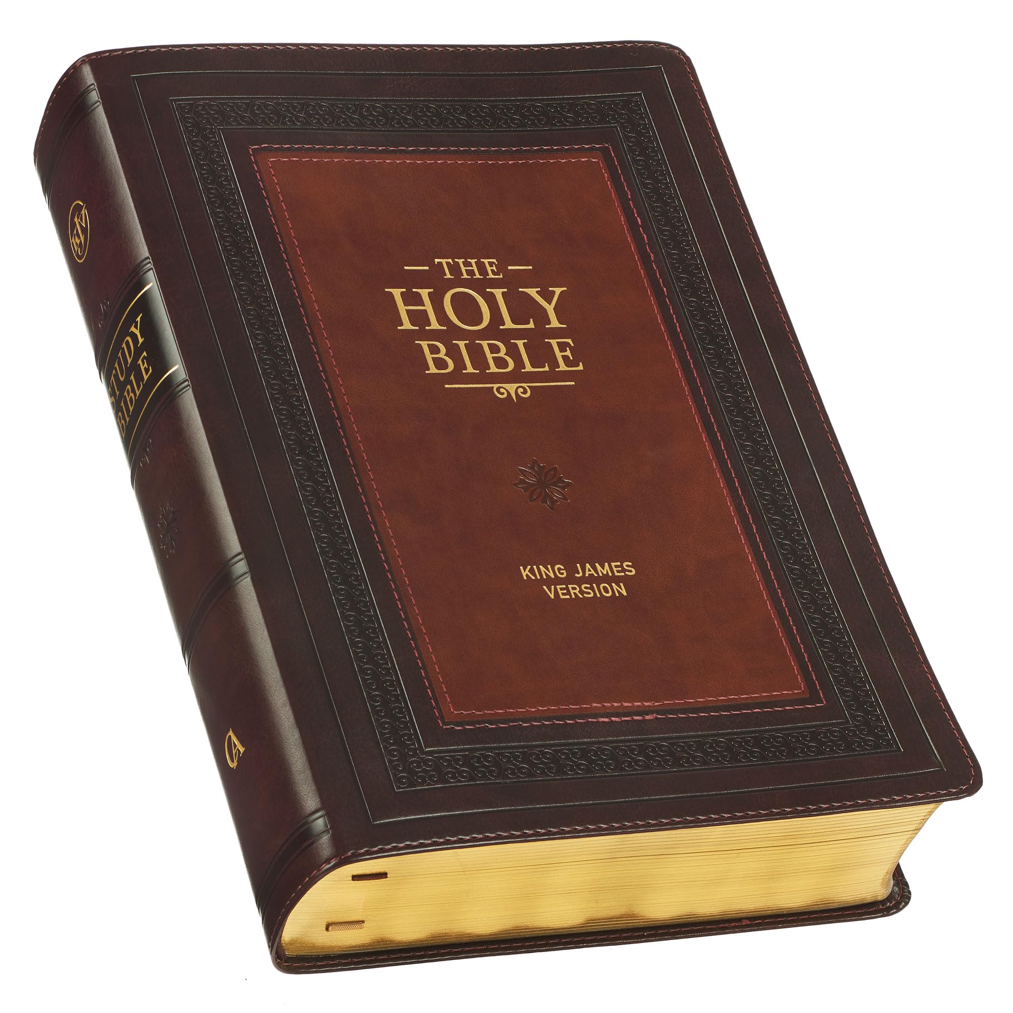 KJV Study Bible, Large Print King James Version Holy Bible, Thumb Tabs, Ribbons, Faux Leather Burgundy/Toffee Debossed Religion & Esotericism