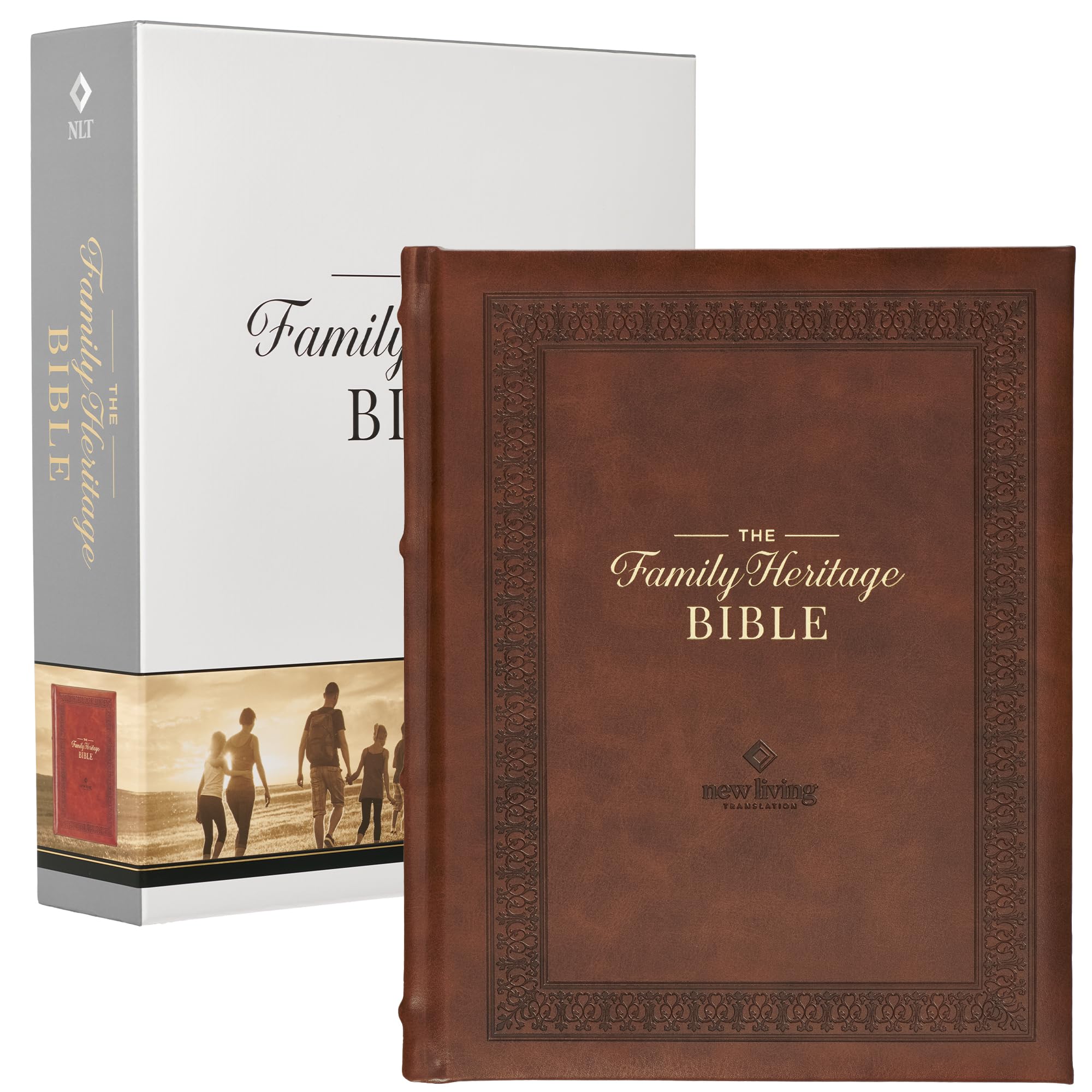 NLT Family Heritage Bible, Large Print Family Devotional Bible for Study, New Living Translation Holy Bible Faux Leather Hardcover, Additional Interactive Content, Brown Religion & Esotericism