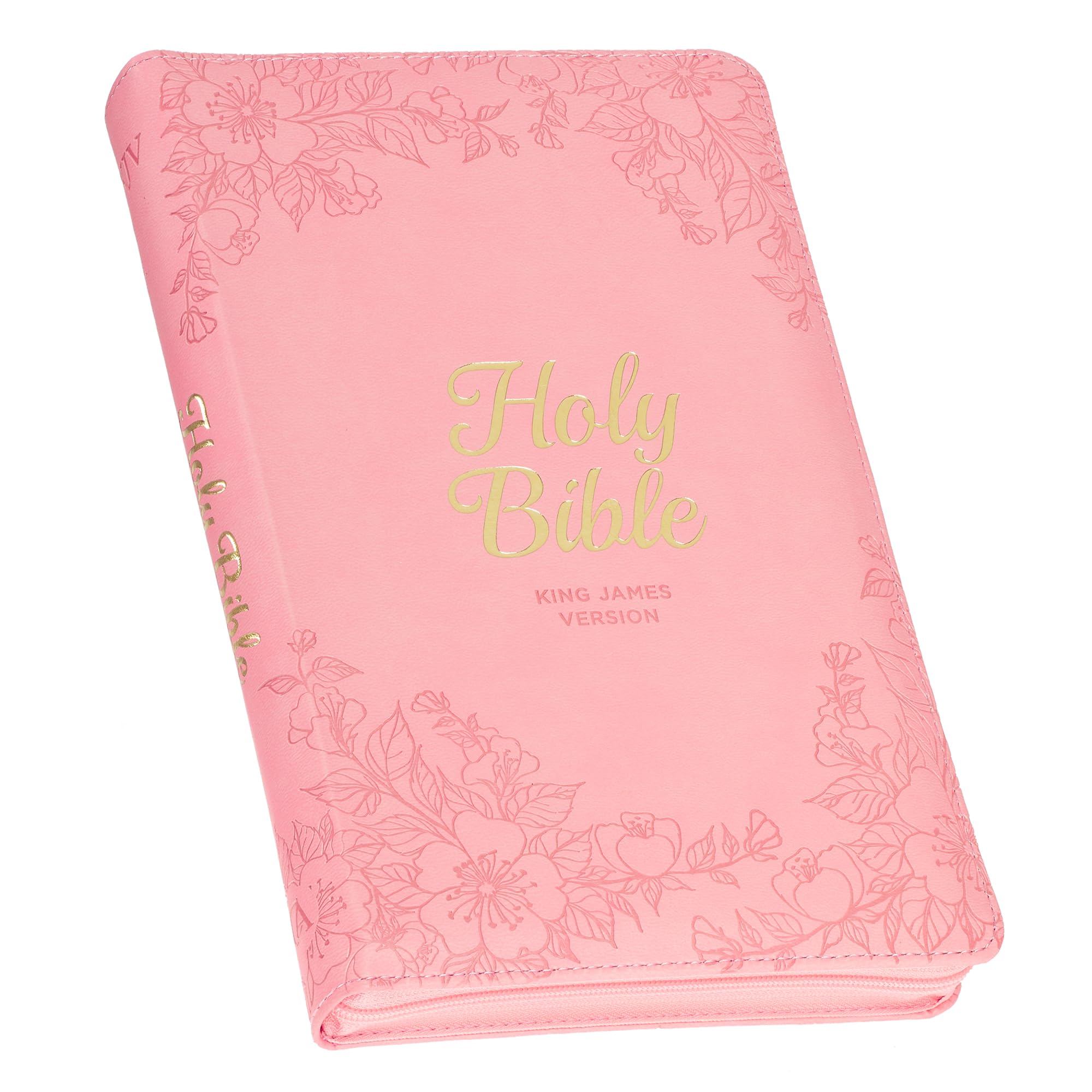 KJV Holy Bible, Standard Size Faux Leather Red Letter Edition - Thumb Index & Ribbon Marker, King James Version, Pink Floral Zipper Closure Religion & Esotericism