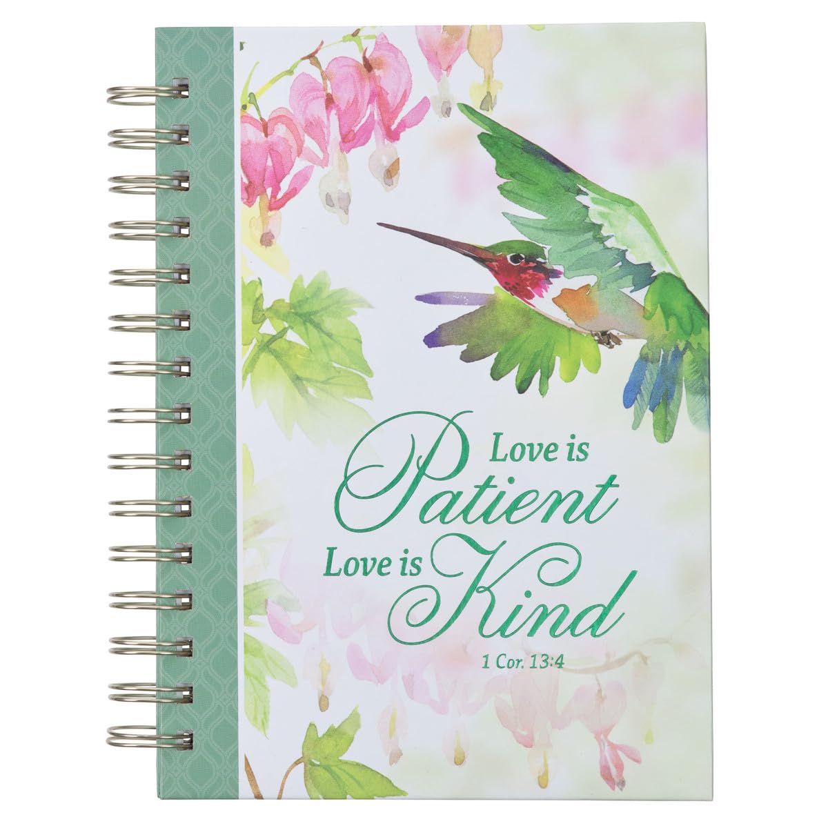 Christian Art Gifts Green Journal W/Scripture Love Bible Verse Large Notebook, 192 Ruled Pages, 1 Cor. 13:4 Bible Verse Lifestyle