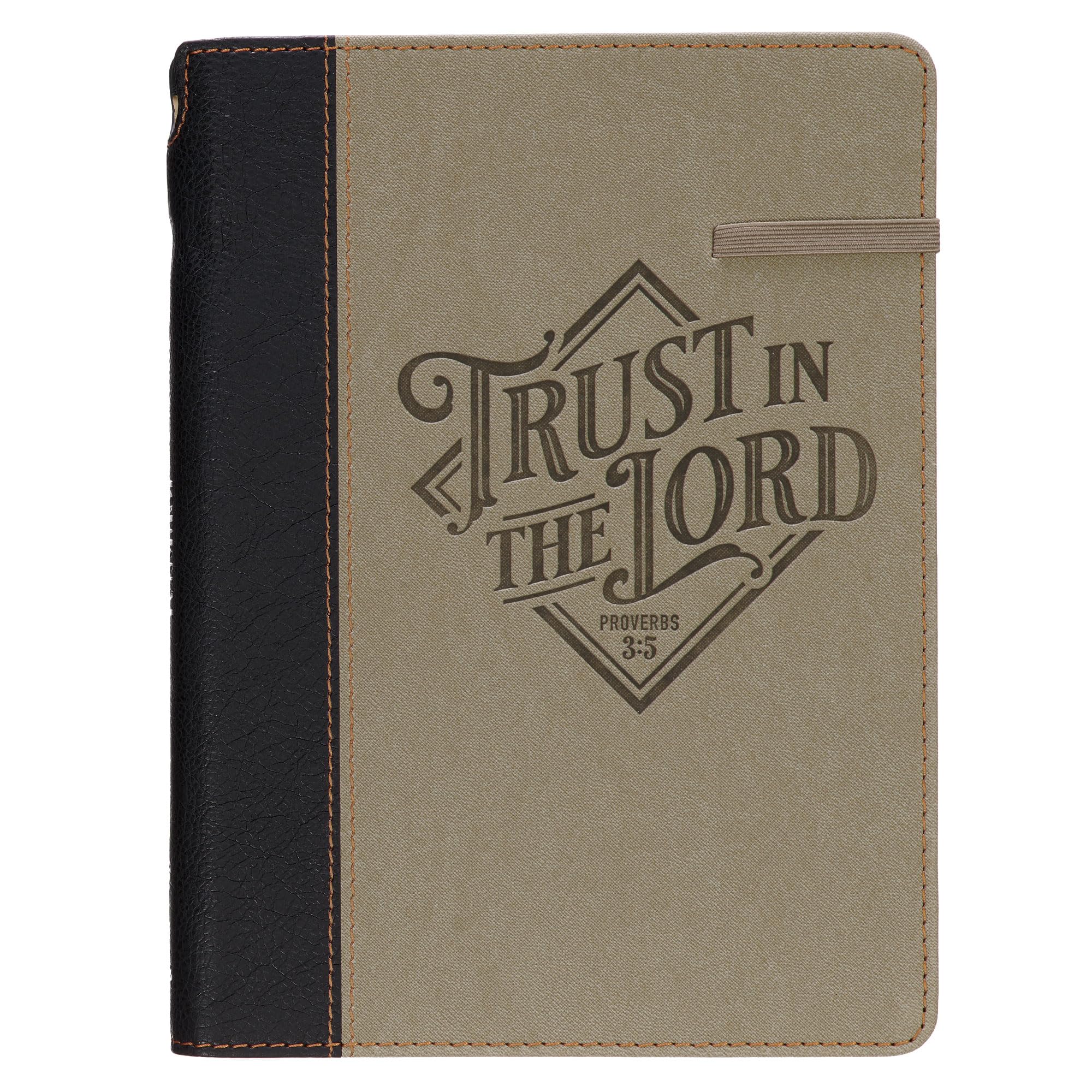 Christian Art Gifts Journal inspirant à fermeture élastique avec porte-stylo, Trust in the Lord – Prov. 3:5 verset biblique, noir/sable, large ligné, 336 pages lignées avec écriture, 21,8 x 15,5 cm book