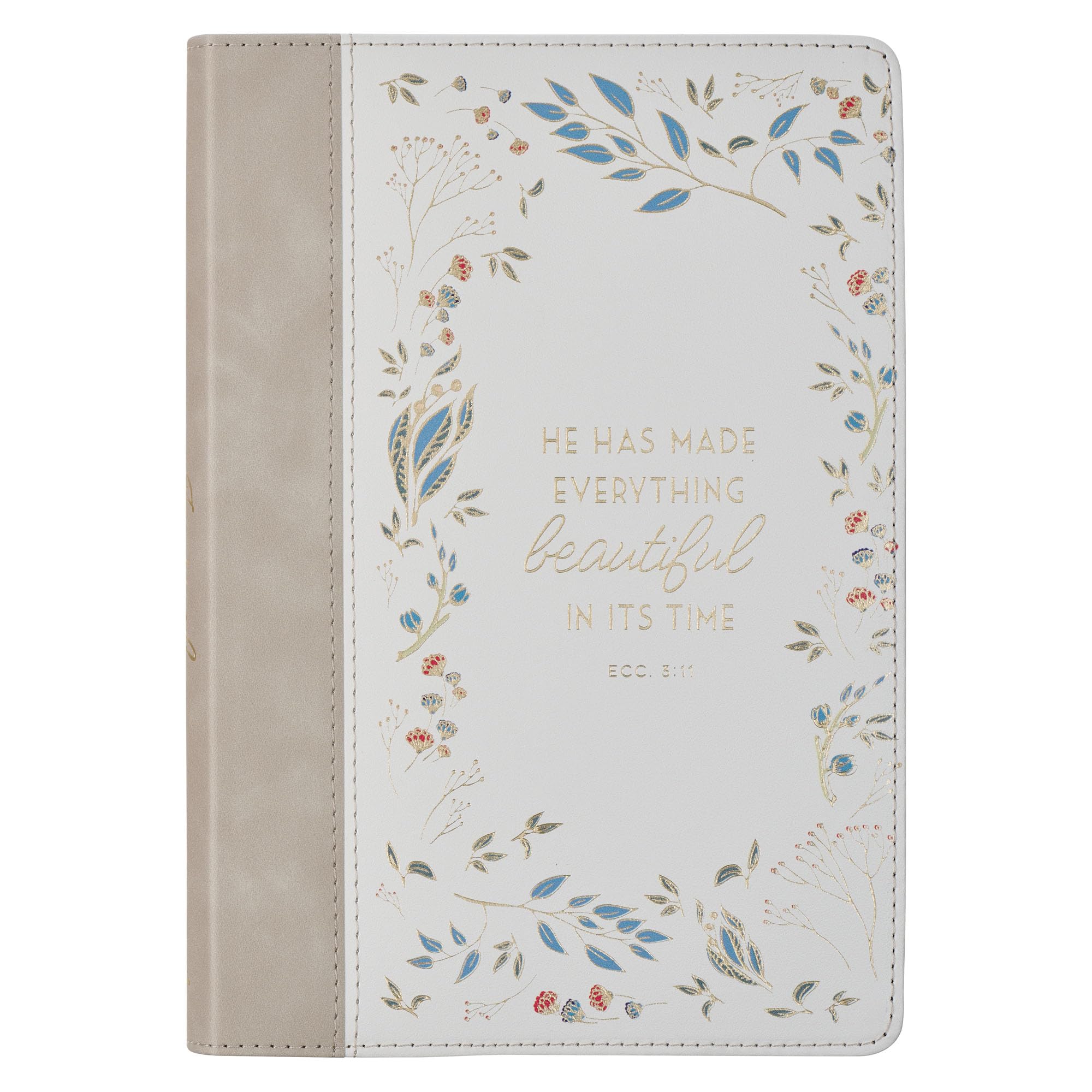 Christian Art Gifts Inspirational Journal, Everything Beautiful Wide Ruled Notebook, Ecc. 3:11 Bible Verse, Beige Vegan Leather Floral, 336 Lined Pages w/scripture, (8.6” x 6.1” x .9”) Lifestyle