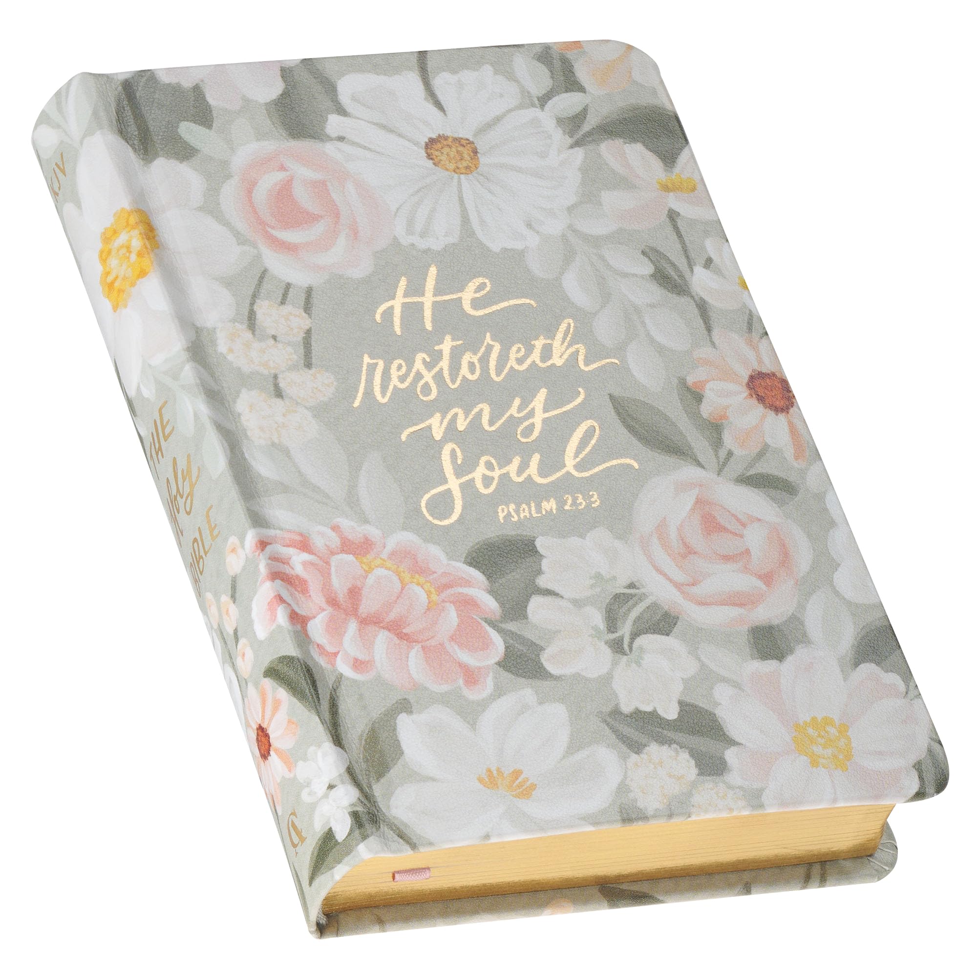 KJV Bible Compact Faux Leather Hardcover, Teal Floral Printed Ps. 23:3 Religion & Esotericism