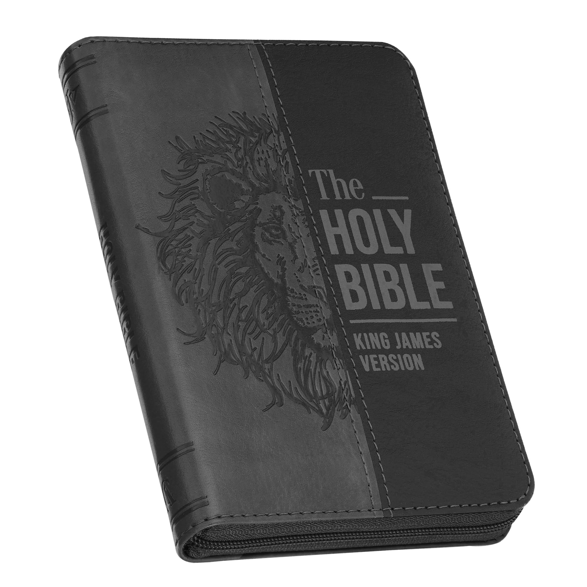 KJV Bible Pocket W/Zip Faux Leather, Black/Gray Religion & Esotericism