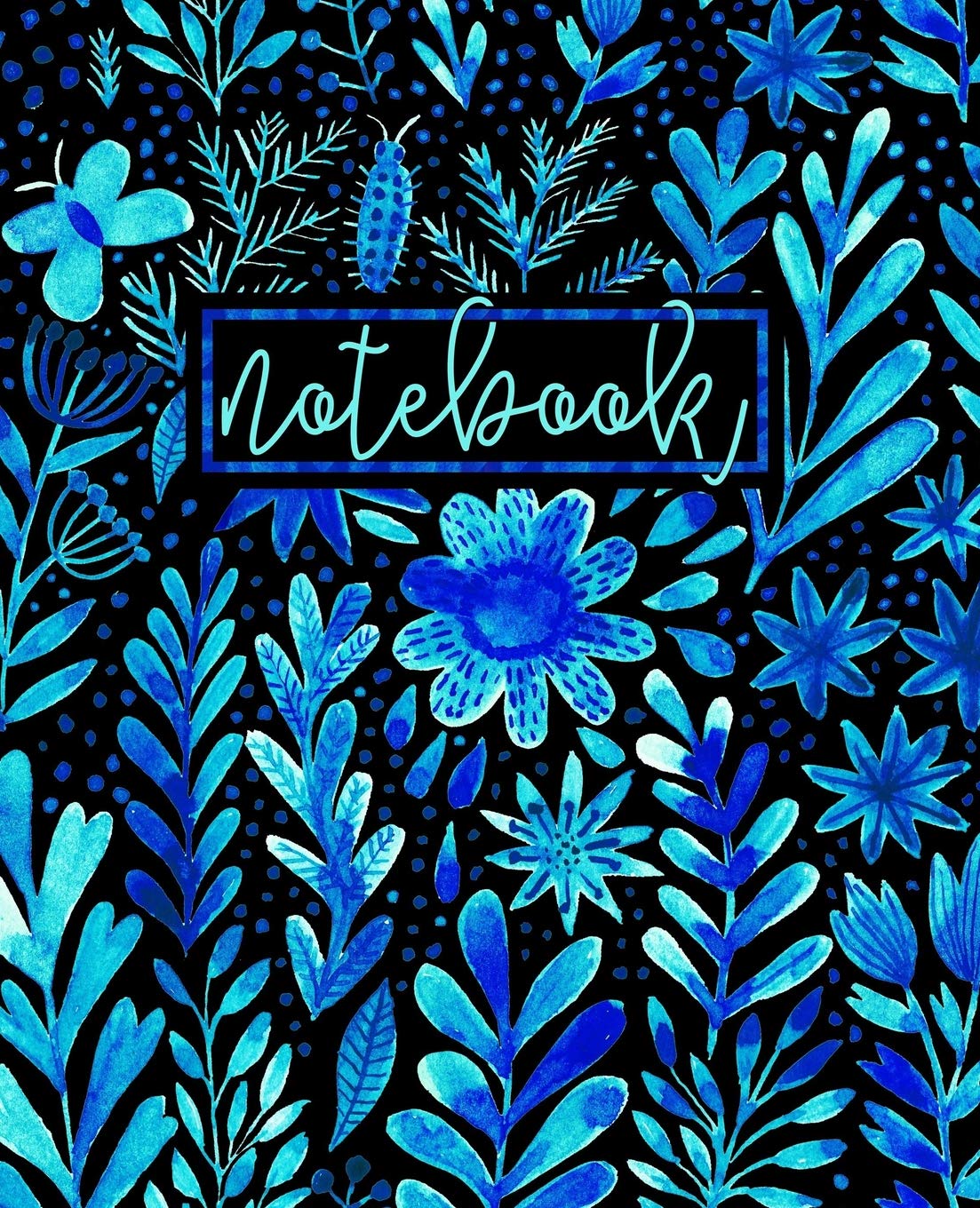 Notebook: Portable Format 7.5"x9.25" (19x23cm) Notebook Journal & Diary: Trendy Blue Watercolor Florals Study Guides