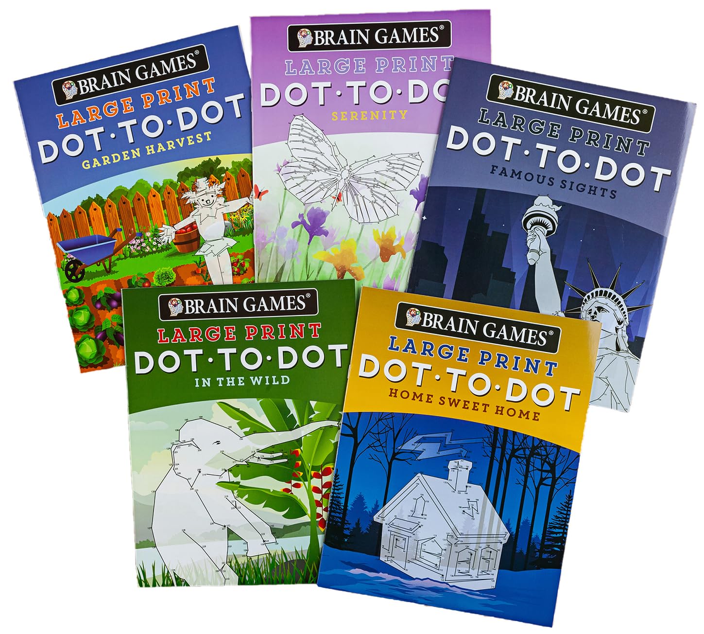 Brain Games 5 Booklet Set - Large Print Dot to Dot Hobbies & Crafts