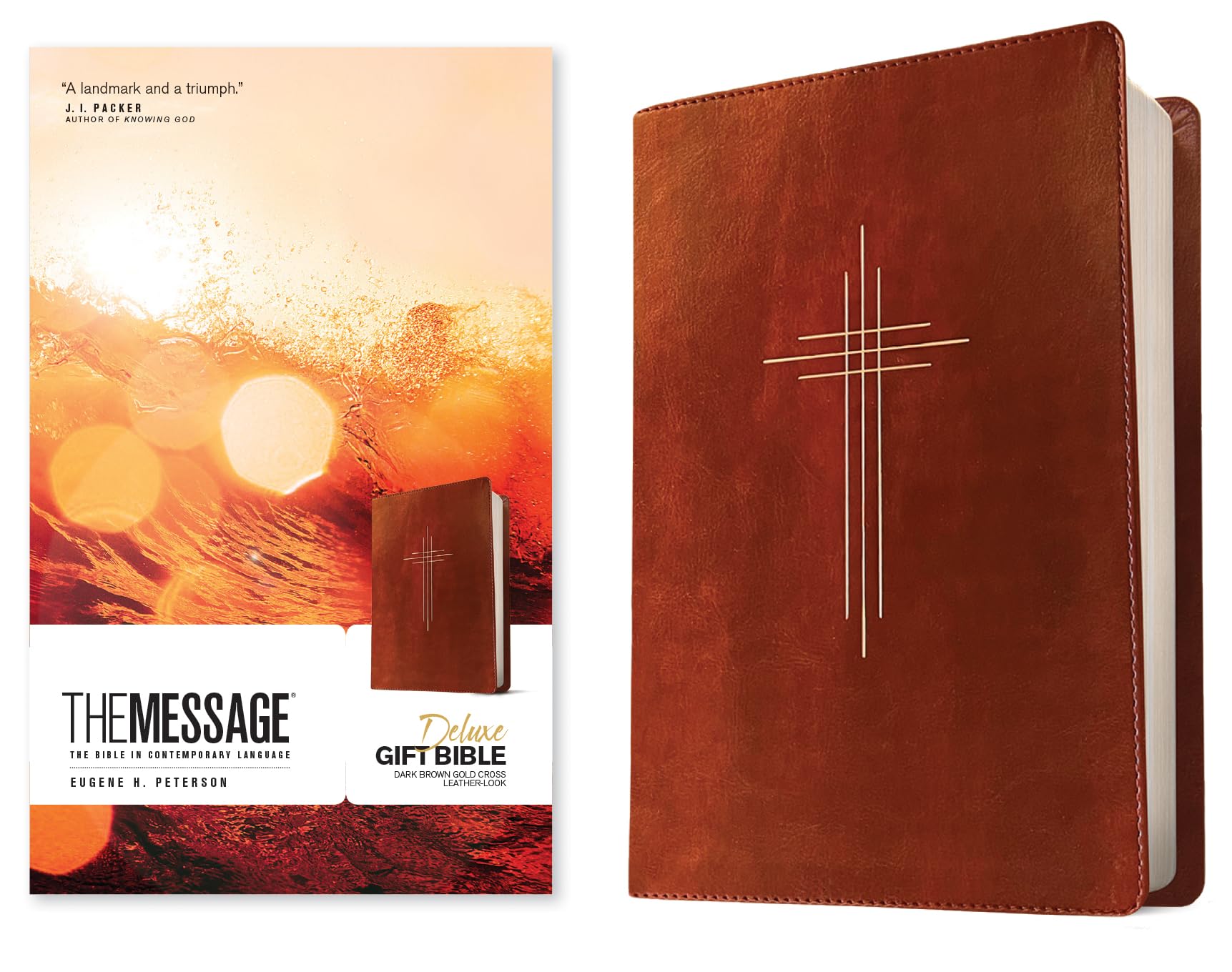 The Message Deluxe Gift Bible (Leather-Look, Dark Brown Gold Cross) Religion & Esotericism