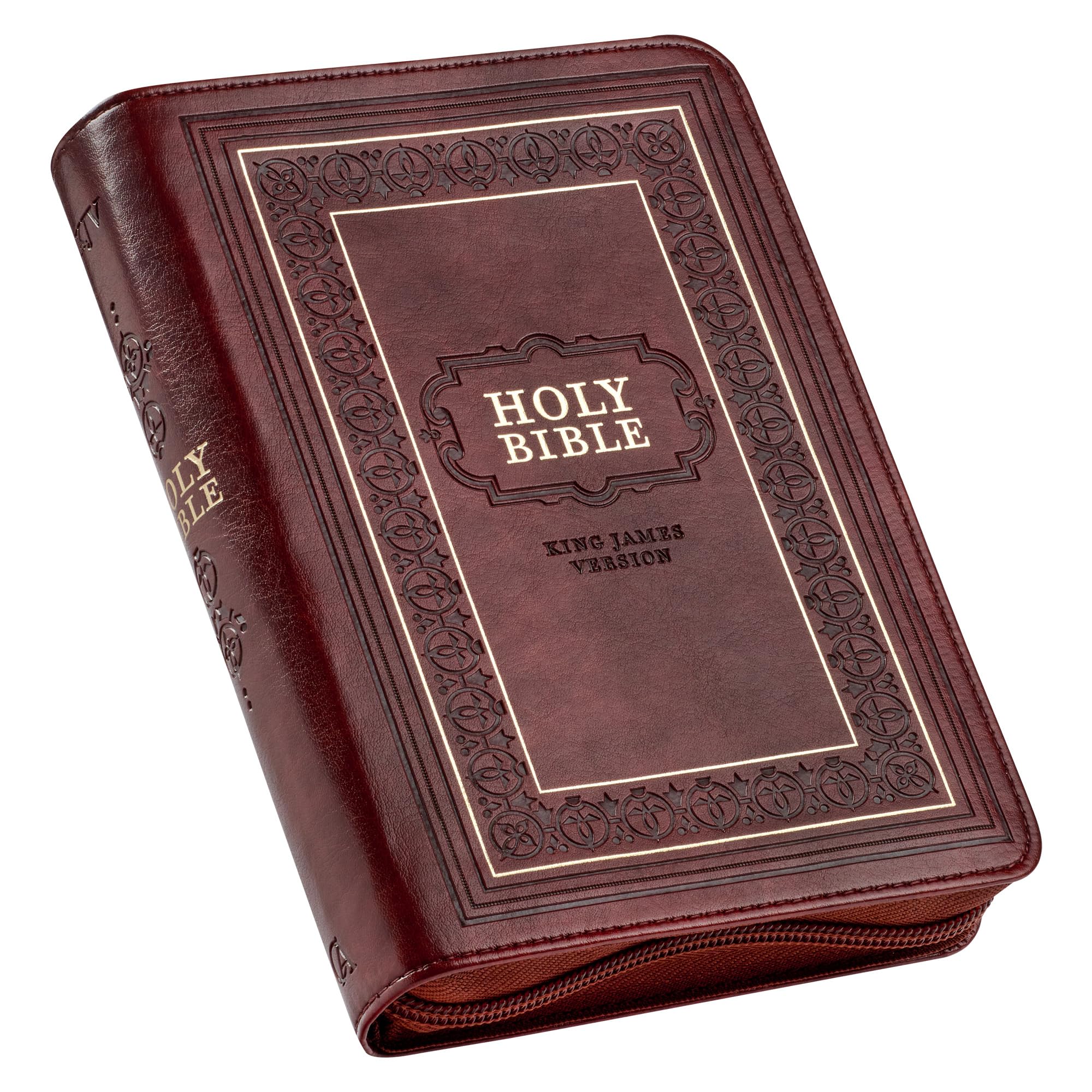 KJV Holy Bible, Compact Large Print Faux Leather Red Letter Edition - Ribbon Marker, King James Version, Burgundy, Zipper Closure Religion & Esotericism