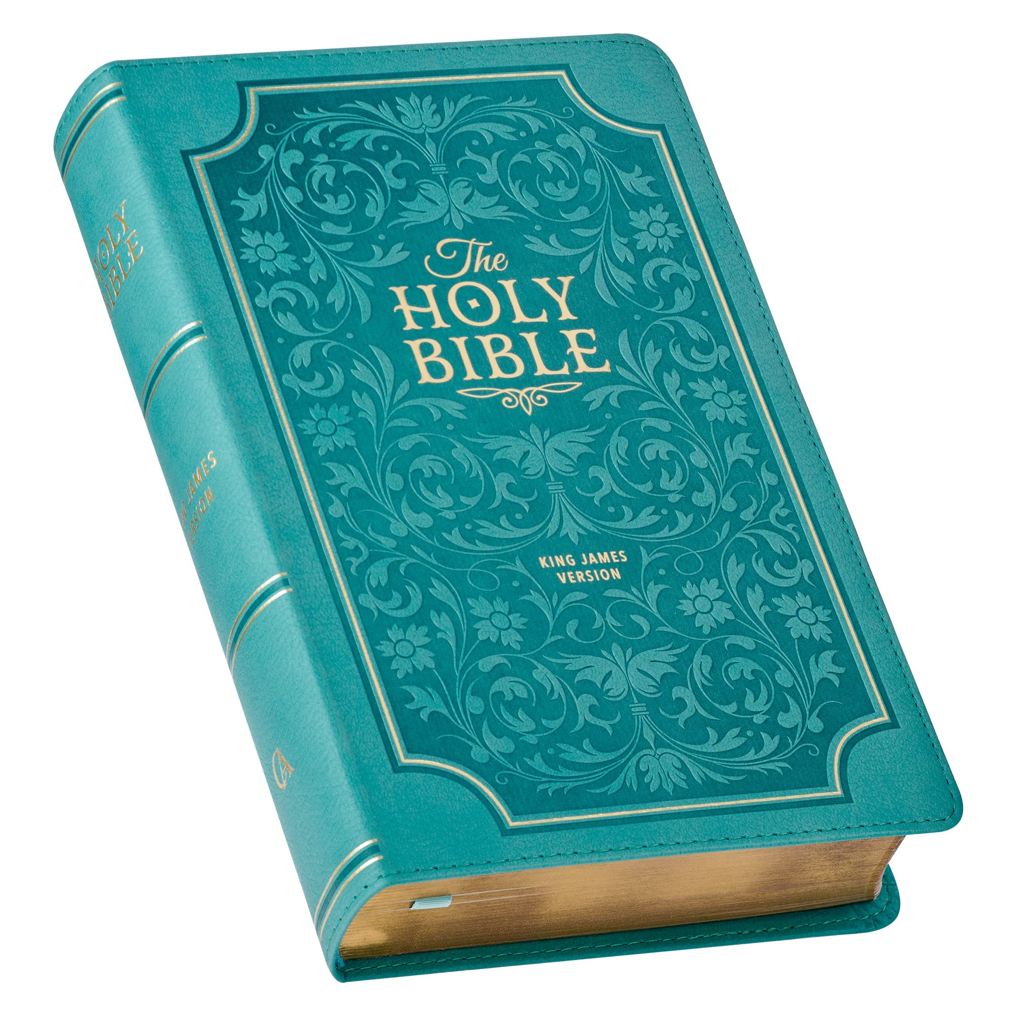 KJV Holy Bible, Giant Print Standard Size Faux Leather Red Letter Edition - Thumb Index & Ribbon Marker, King James Version, Teal Floral Religion & Esotericism