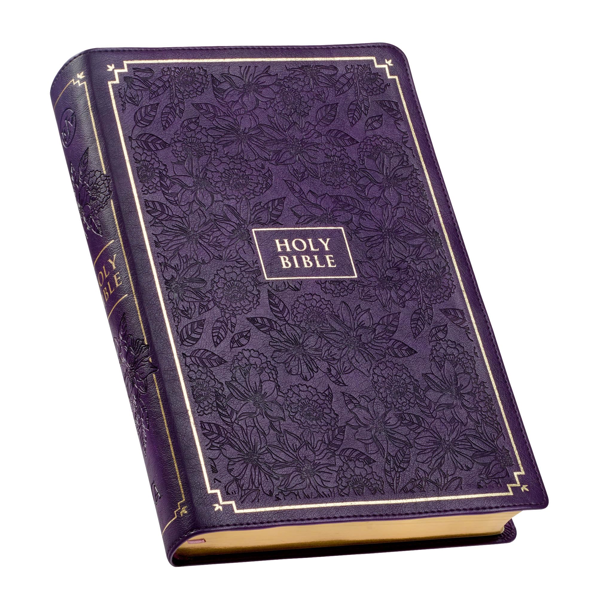 KJV Holy Bible, Giant Print Full-Size Faux Leather Red Letter Edition - Thumb Index & Ribbon Marker, King James Version, Purple Floral Religion & Esotericism