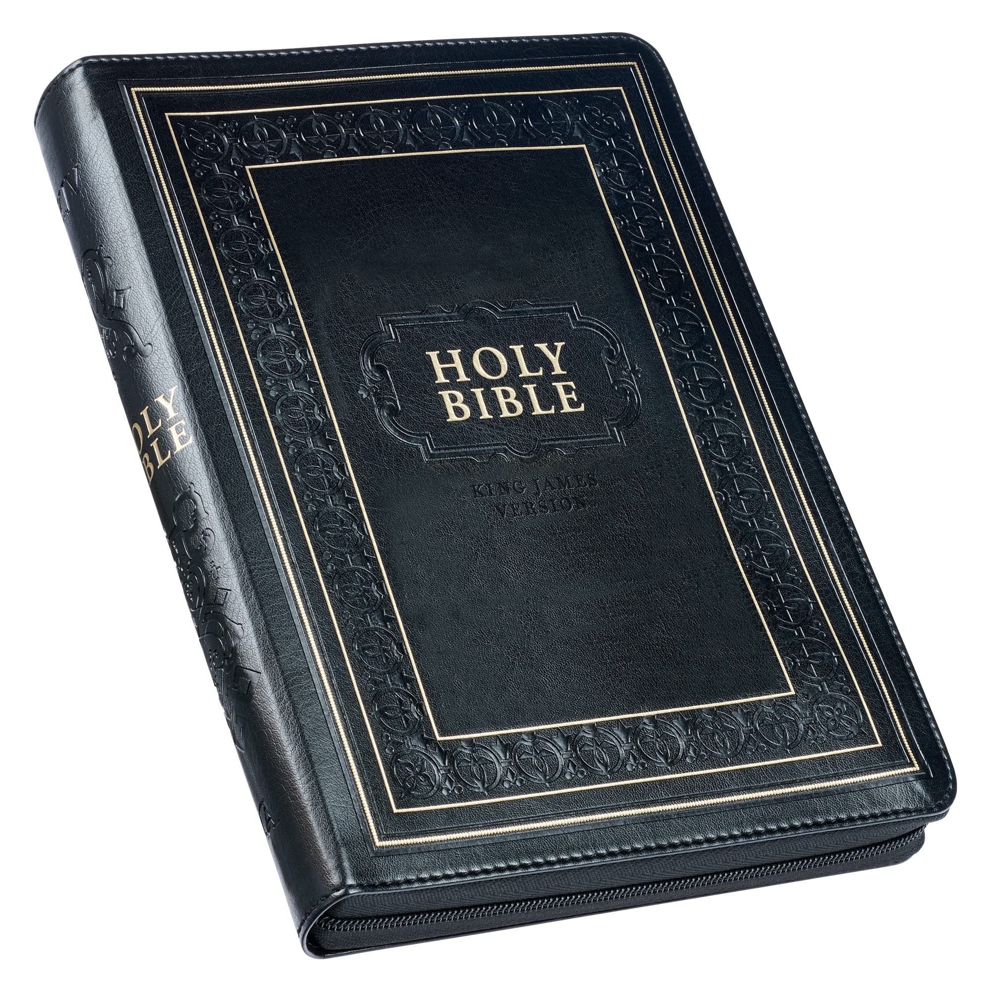 KJV Holy Bible, Giant Print Full-Size Faux Leather W/Thumb Index & Ribbon Marker, Red Letter Edition, King James Version, Black, Zipper Closure Religion & Esotericism
