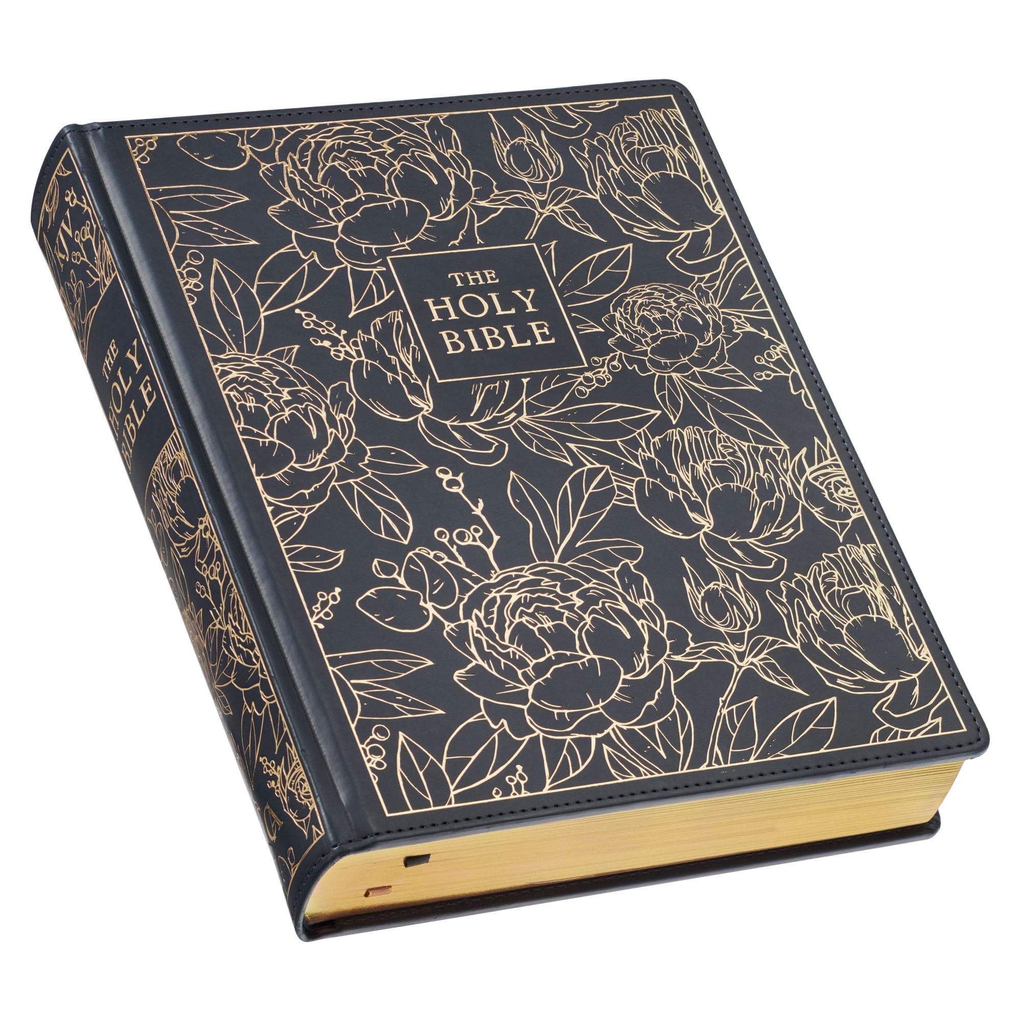 KJV Holy Bible, Large Print Note-Taking Bible, Faux Leather Hardcover - King James Version, Navy W/Gold Floral Religion & Esotericism