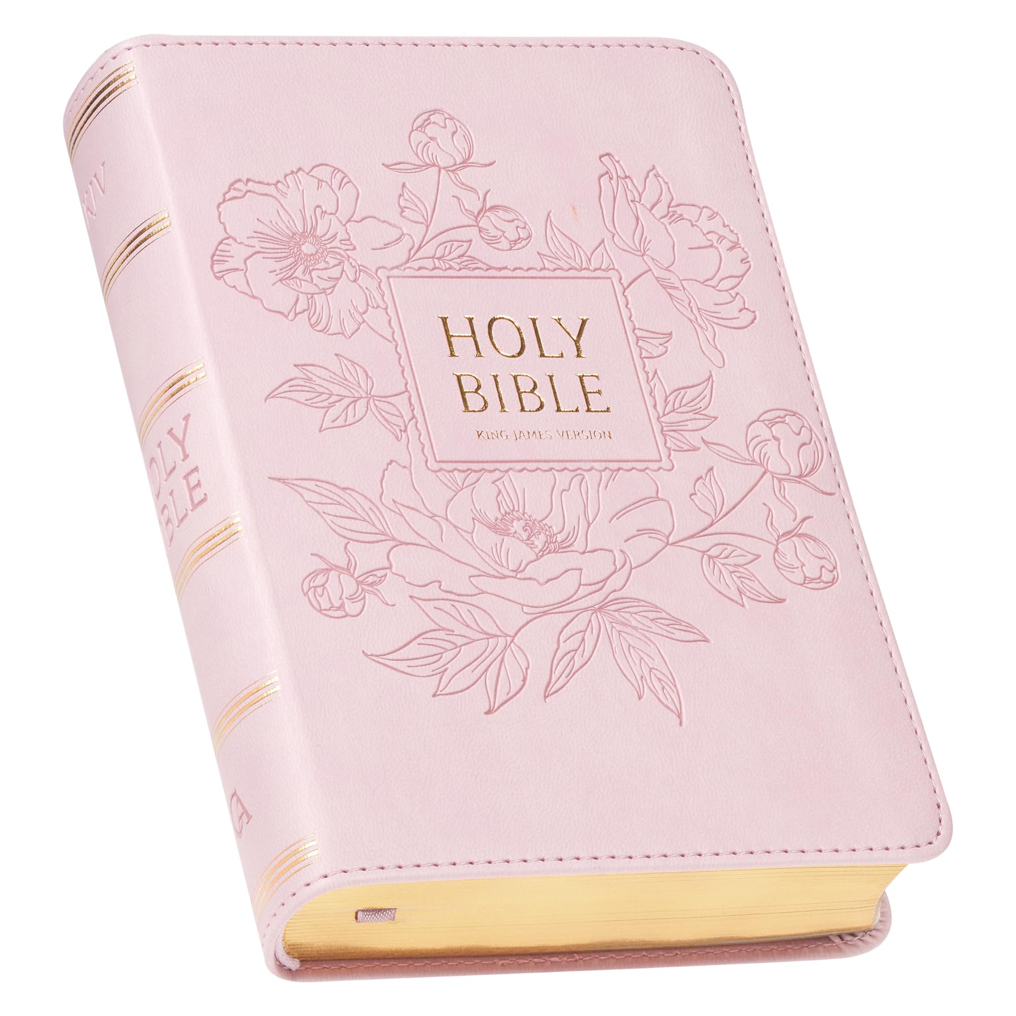 KJV Holy Bible, Compact Large Print Faux Leather Red Letter Edition - Ribbon Marker, King James Version, Pink Stationery