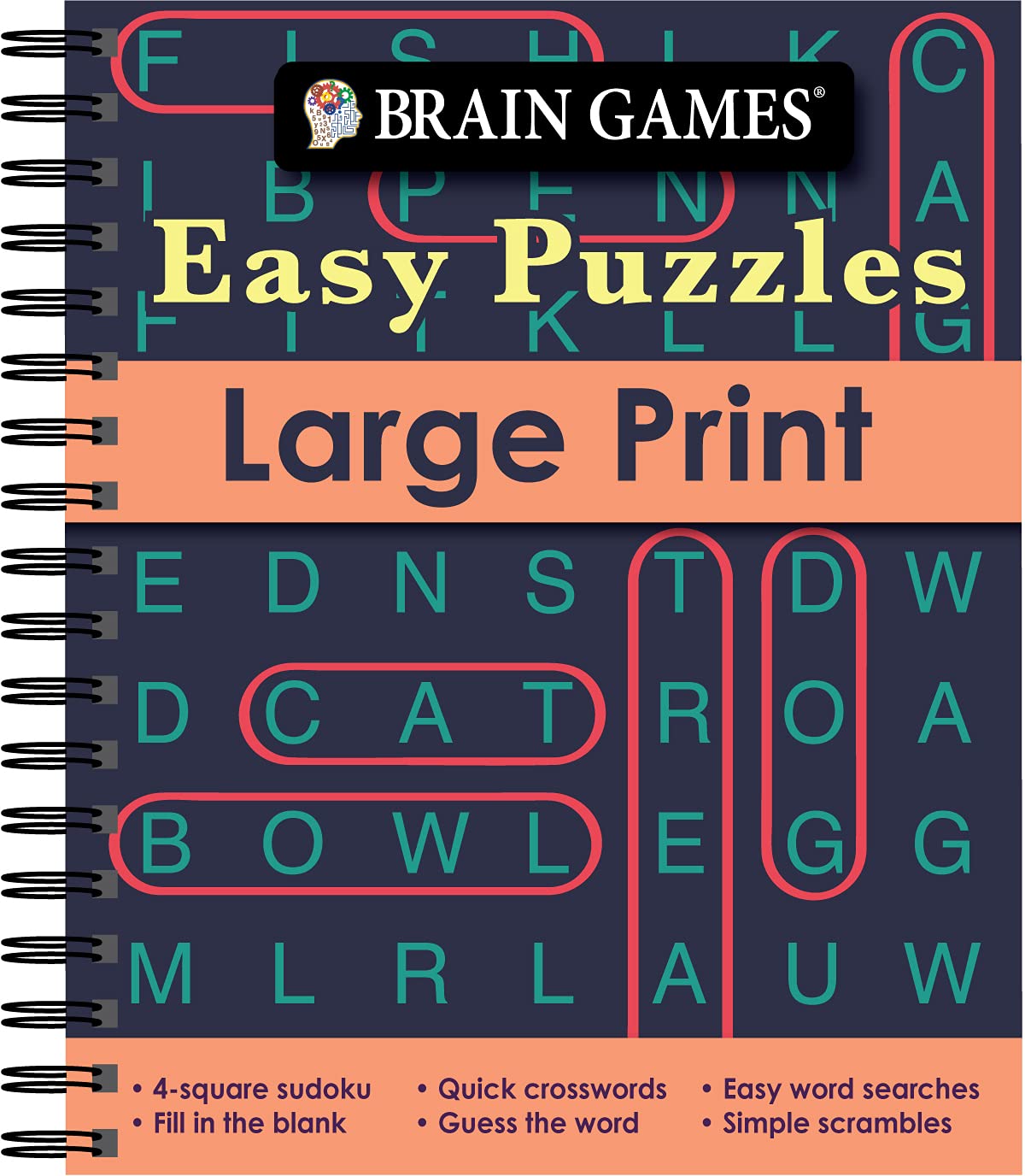 Brain Games - Easy Puzzles - Large Print: 4-Square Sudoku, Quick Crosswords, Easy Word Searches, Fill in the Blank, Guess the Word, Simple Scrambles, and More! (Brain Games Large Print) Leisure & Fun