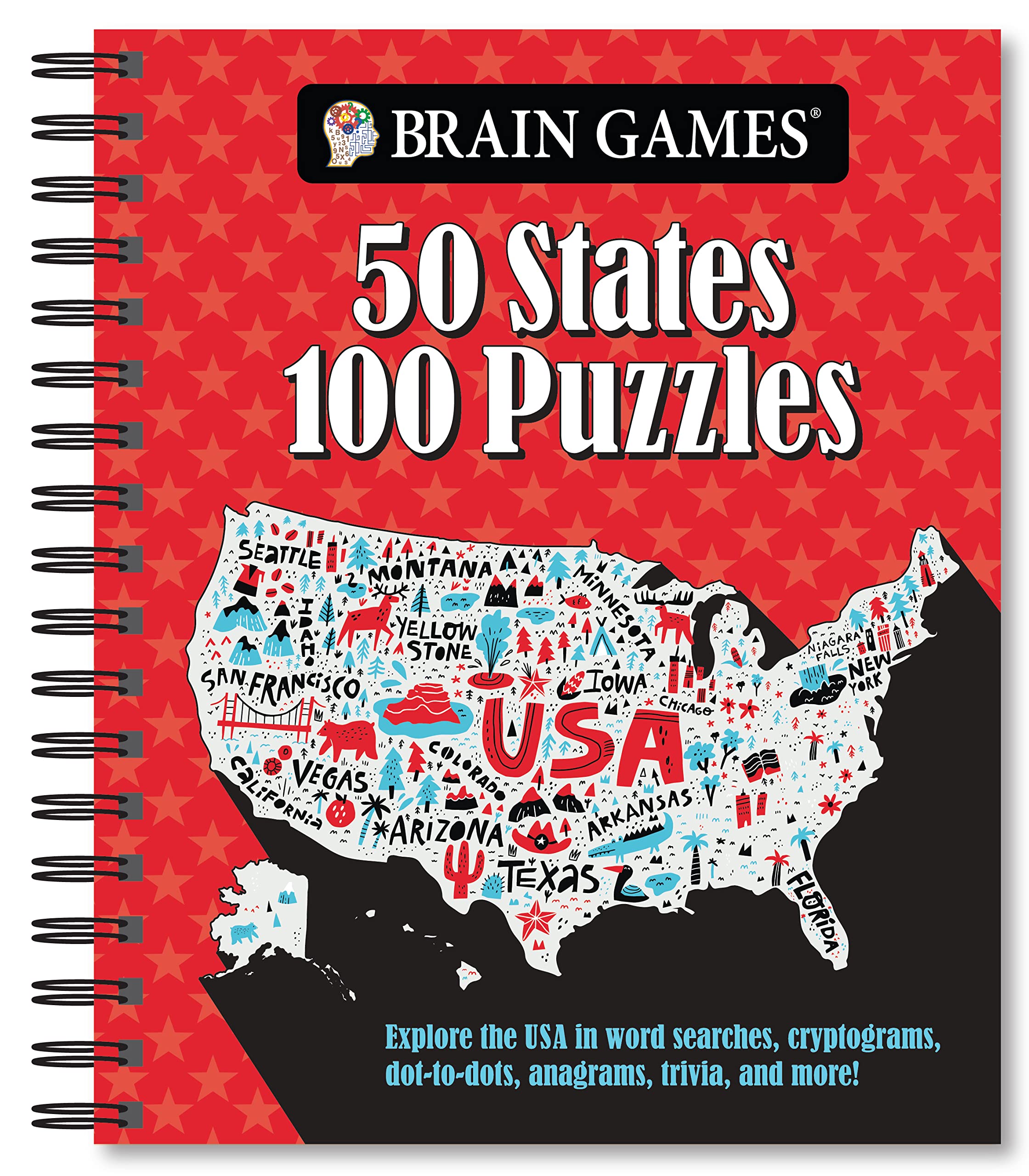 Brain Games - 50 States 100 Puzzles: Explore the USA in Word Searches, Cryptograms, Dot-To-Dots, Anagrams, Trivia, and More! Leisure & Fun