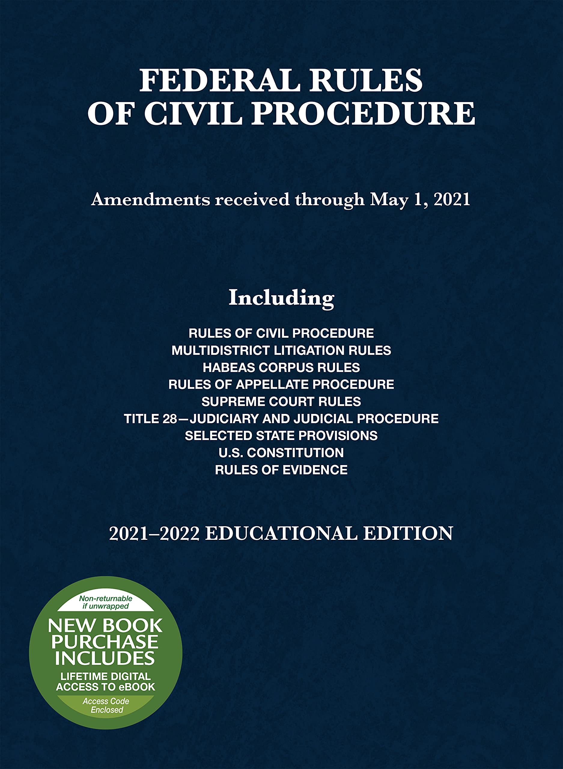 Federal Rules of Civil Procedure: Educational Edition, 2021-2022 (Selected Statutes) Law