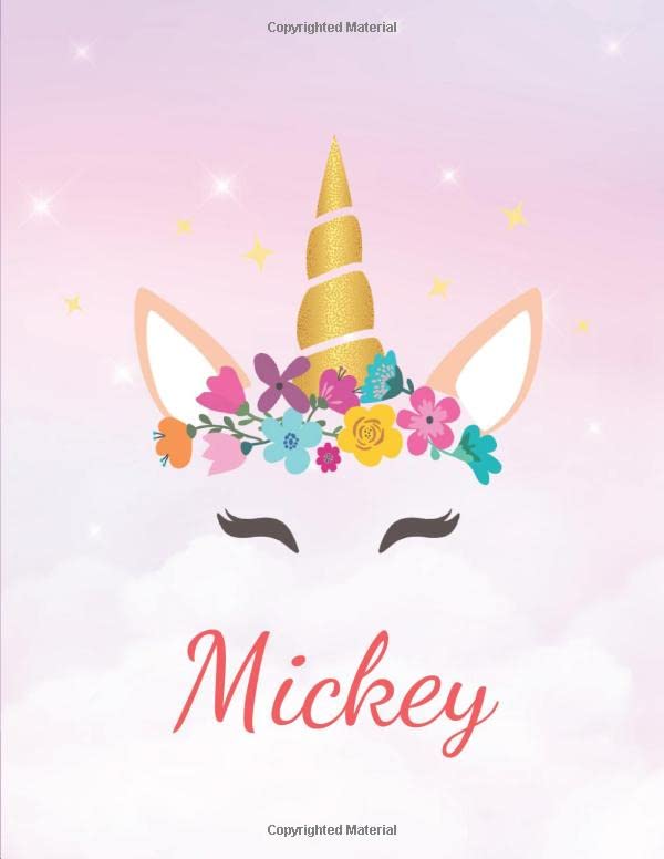 Mickey: Personalized Unicorn Sketchbook For Girls With Pink Name - Girls Customized Personal journal/ blank book - 8.5x11 110 Pages Doodle Sketch Create- cute drawing notebook Film, Art & Culture