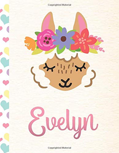 Evelyn: Personalized Llama Dot Grid Bullet Journal/Notebook For Girls With Pink Name - 8.5x11 110 Pages Dotted Journal Diary Paper Books