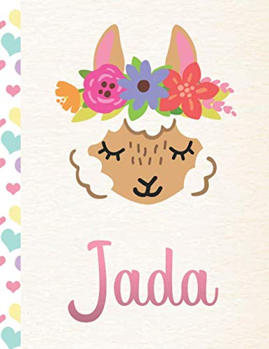 Jada: Personalized Llama Primary Handwriting Notebook For Girls With Pink Name | Dotted Midline Handwriting Practice Paper | Kindergarten to Early ... | Grades K-2 Composition School Exercise Book Books
