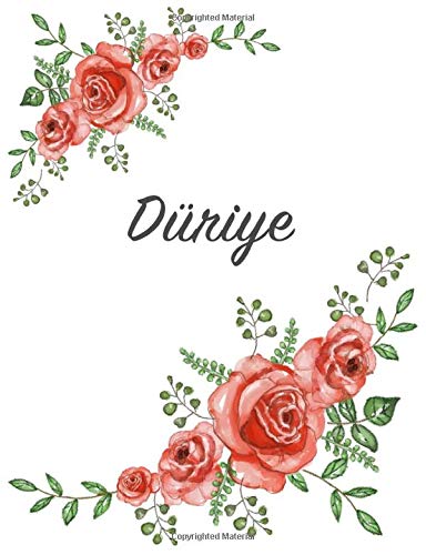 Düriye: Personalized Notebook with Flowers and First Name – Floral Cover (Red Rose Blooms). College Ruled (Narrow Lined) Journal for School Notes, Diary Writing, Journaling. Composition Book Size Parents & Children