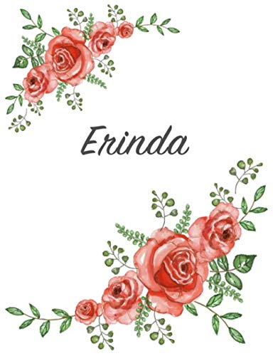 Erinda: Personalized Notebook with Flowers and First Name – Floral Cover (Red Rose Blooms). College Ruled (Narrow Lined) Journal for School Notes, Diary Writing, Journaling. Composition Book Size Parents & Children