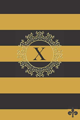 X: Black And Gold Initial Letter X Monogram Notebook/Journal 100 Pages of Blank Lines Size 6x9 Non-fiction
