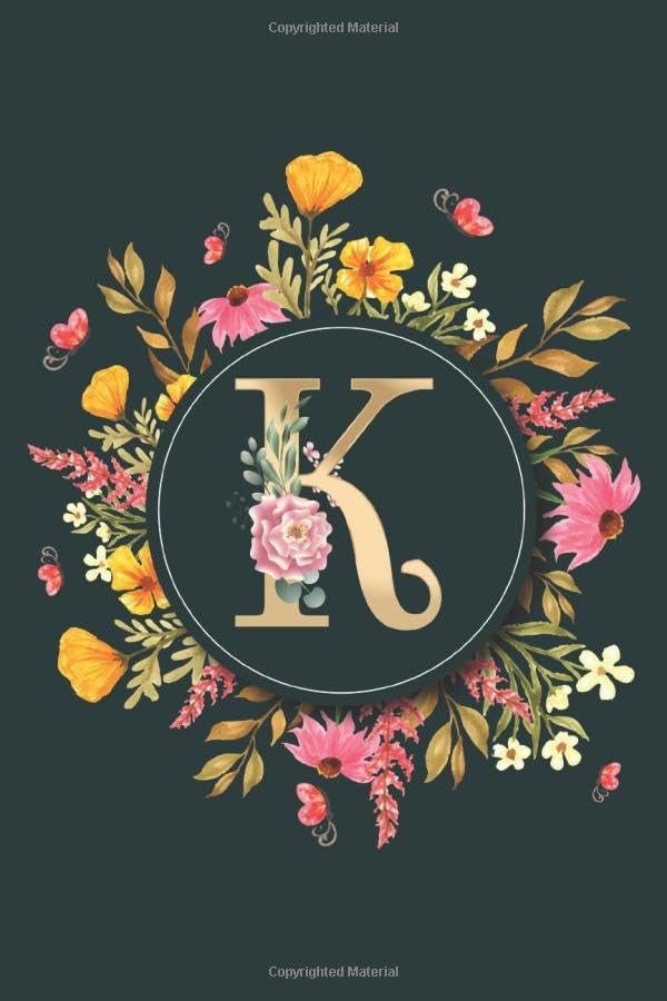 Letter K Notebook: Initial Monogram Letter K Journal - Pretty Personalized Lined Notebook For Kids, Girls, Women. ruled notebook Size 6 x 9 inches - 120 Pages Reference Books