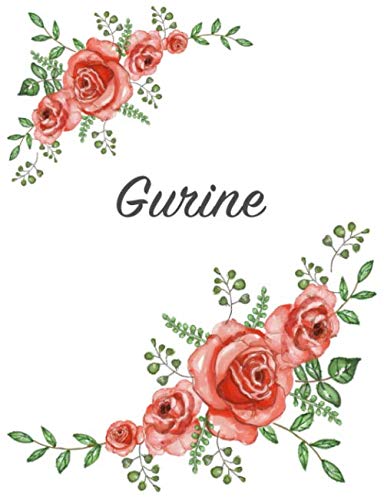 Gurine: Personalized Notebook with Flowers and First Name – Floral Cover (Red Rose Blooms). College Ruled (Narrow Lined) Journal for School Notes, Diary Writing, Journaling. Composition Book Size Parents & Children