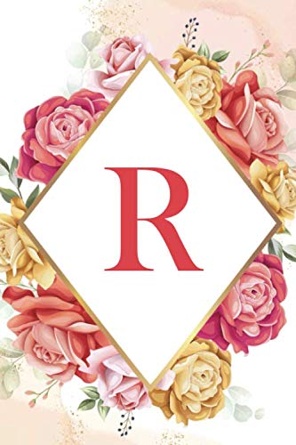 R: Cute Initial Monogram Letter R notebook, Pretty Personalized Medium Lined Journal & Diary for Writing & Note Taking, Lovely Floral Notebook Journal for Women and Girls Non-fiction
