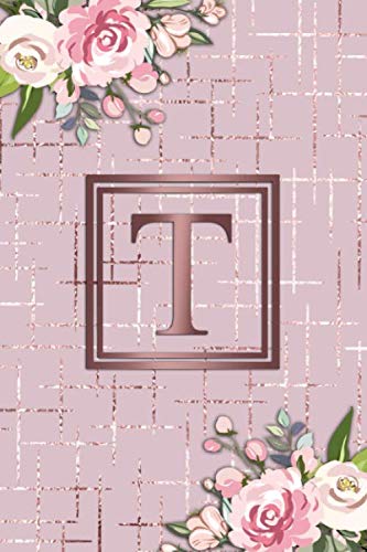 T: Nifty Blank Dot Grid Bullet Floral Notebook with Monogram Initial Letter T for Girls & Women | Pretty Personalized Diary & Journal with Dot Gridded ... Fantastic Rose Gold Marble Checkered Pattern Business, Finance & Career