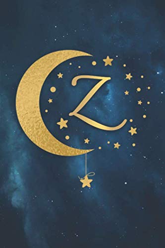 Z: Crescent Golden Moon Wide Ruled Notebook with Monogram Initial Letter Z for Women, Girls & School - Personalized Blank Wide Lined Journal & Diary - Nifty Sacred Geometry & Galaxy Lifestyle