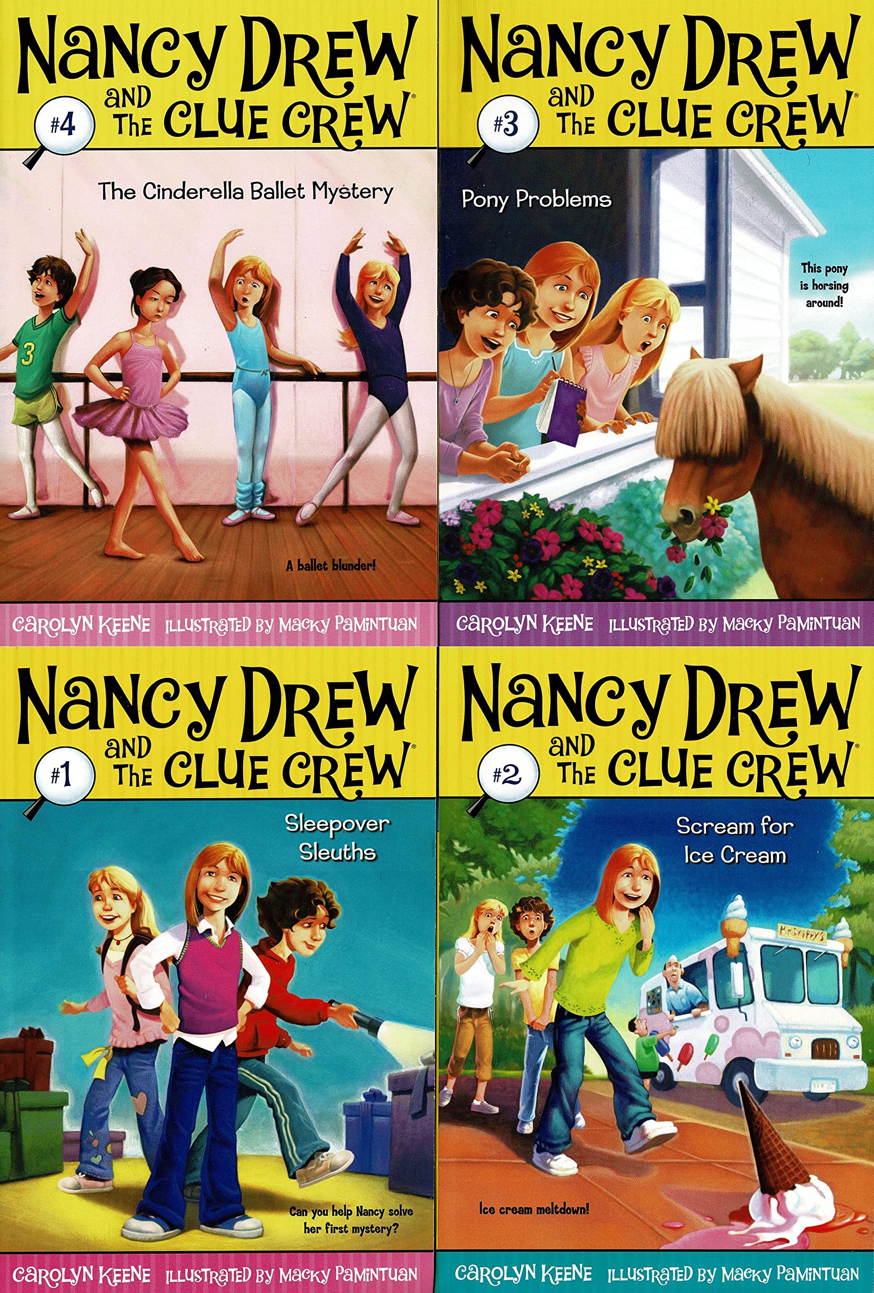 Nancy Drew and the Clue Crew - The Cinderella Ballet Mystery, Pony Problems, Sleepover Sleuths, Scream for Ice Cream vol.1-4 - Children's Book(Set of 4 Books) Books