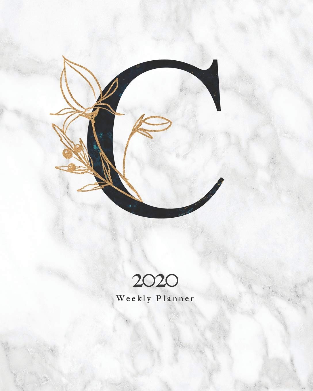 2020 Weekly Planner: Black & Blue Abstract Monogram Planner With Letter "C" on Luxury Gray Marble Books