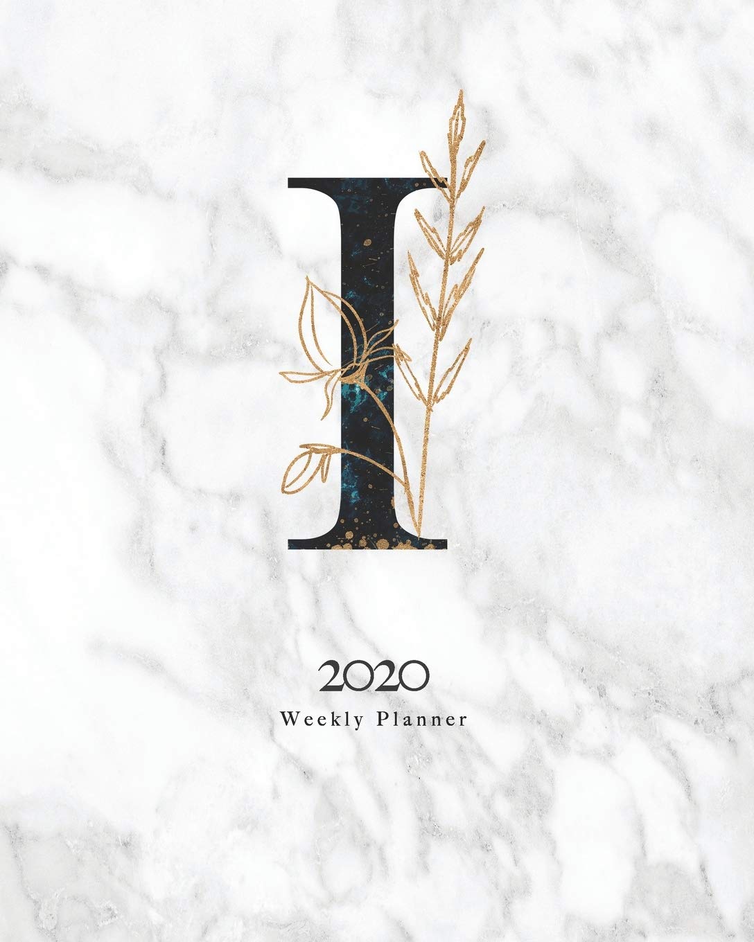 2020 Weekly Planner: Black & Blue Abstract Monogram Planner With Letter "I" on Luxury Gray Marble Books