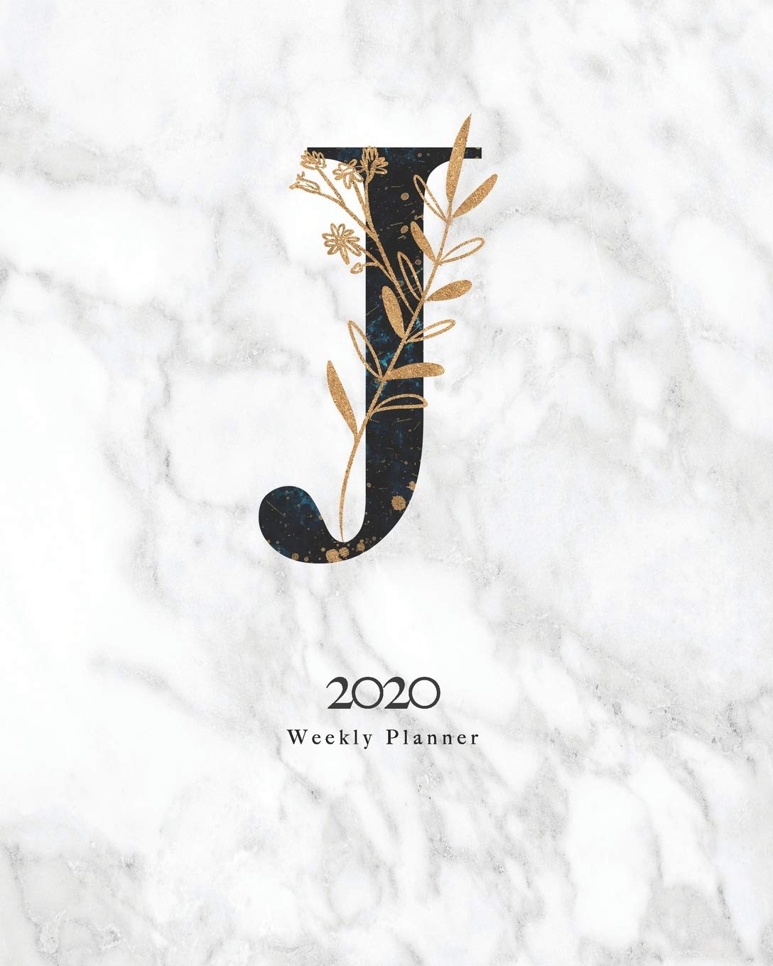 2020 Weekly Planner: Black & Blue Abstract Monogram Planner With Letter "J" on Luxury Gray Marble Books