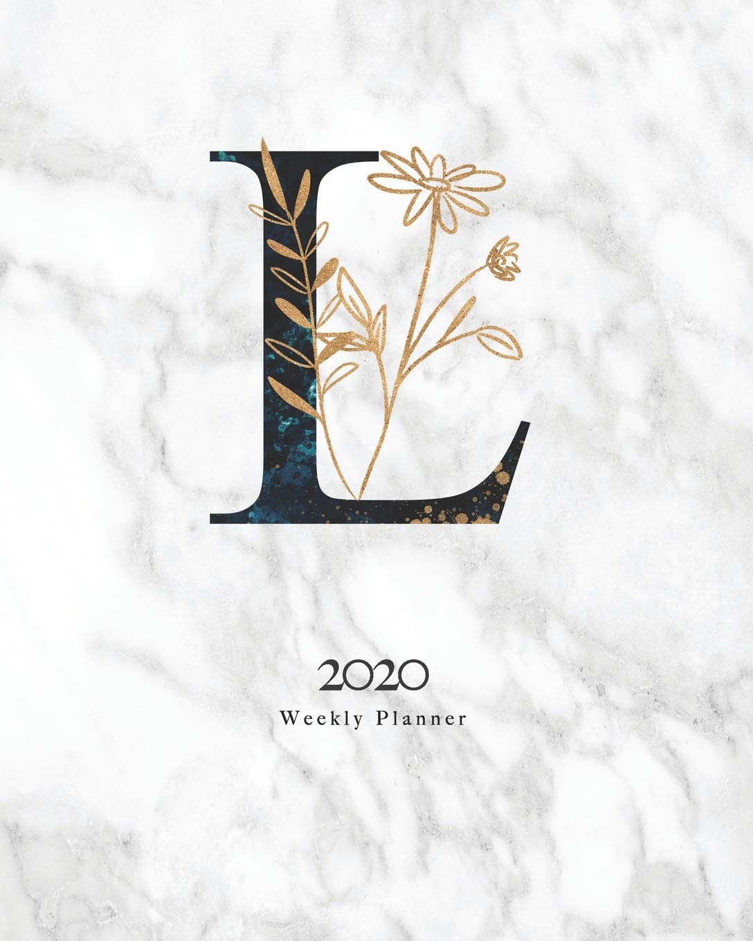 2020 Weekly Planner: Black & Blue Abstract Monogram Planner With Letter "L" on Luxury Gray Marble Books